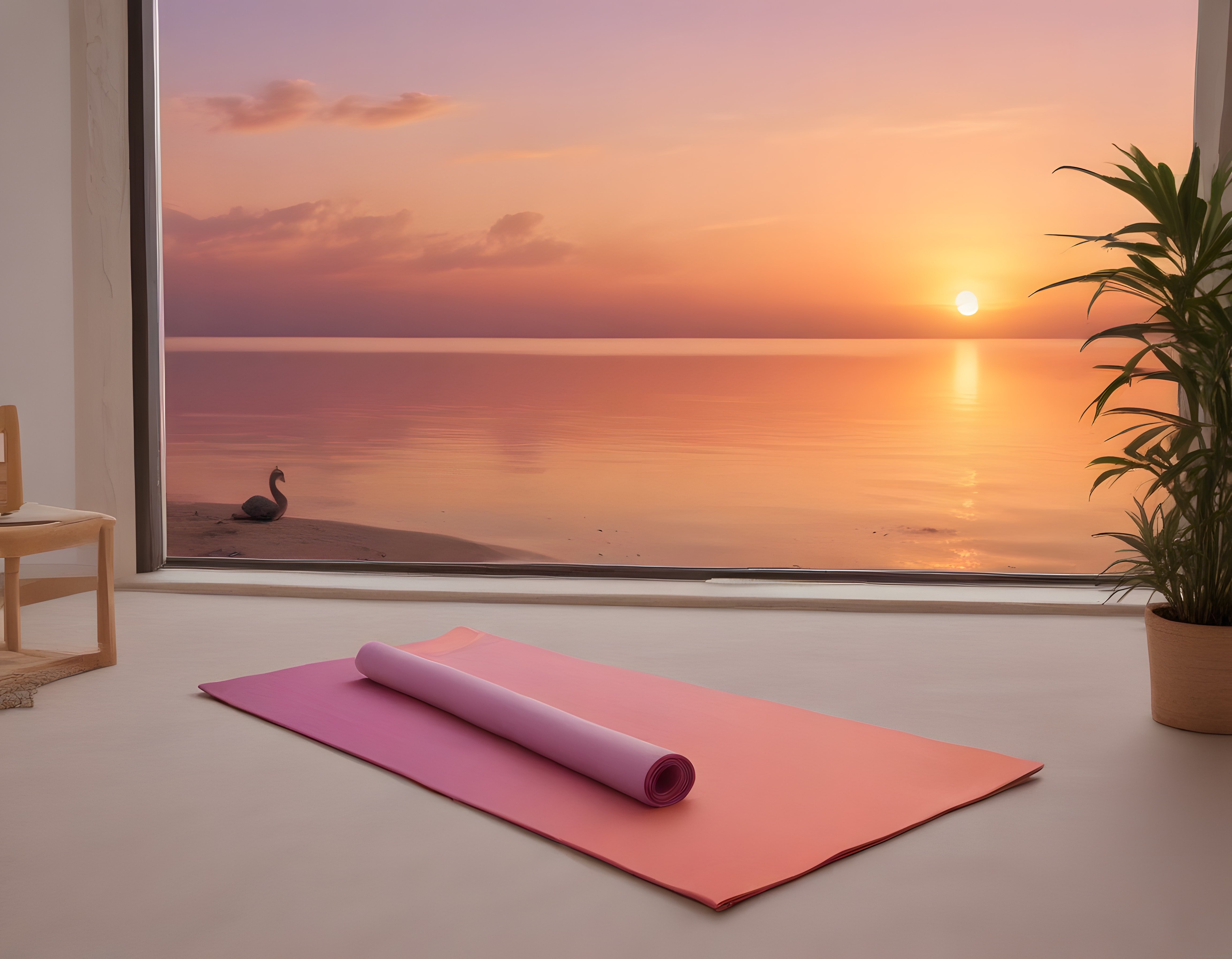 Göl Kenarında Gün Batımı Manzaralı Huzurlu Yoga ve Meditasyon Alanı