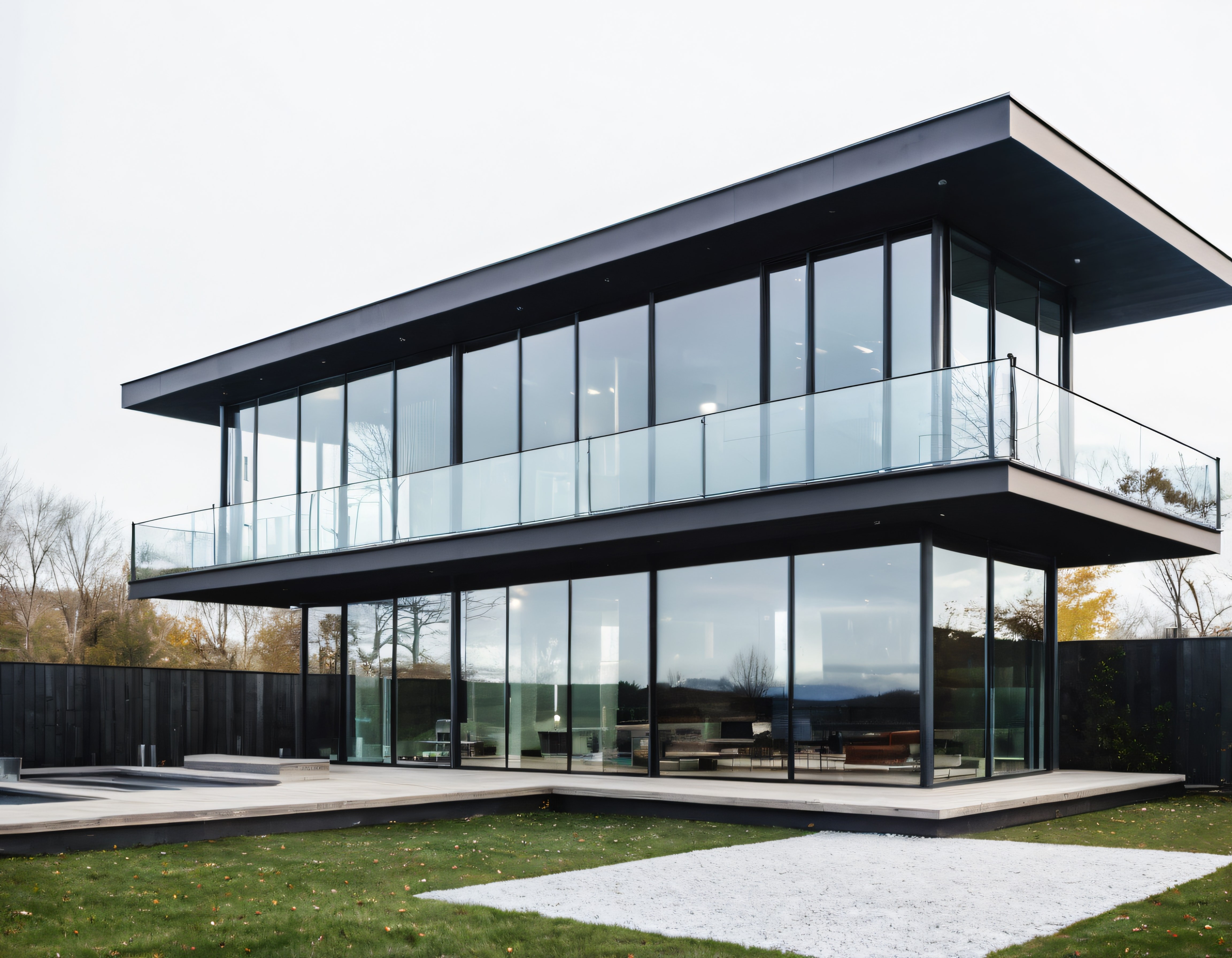Göl Kenarında Siyah Camlı Çift Katlı Lüks Modern Villa Tasarımı