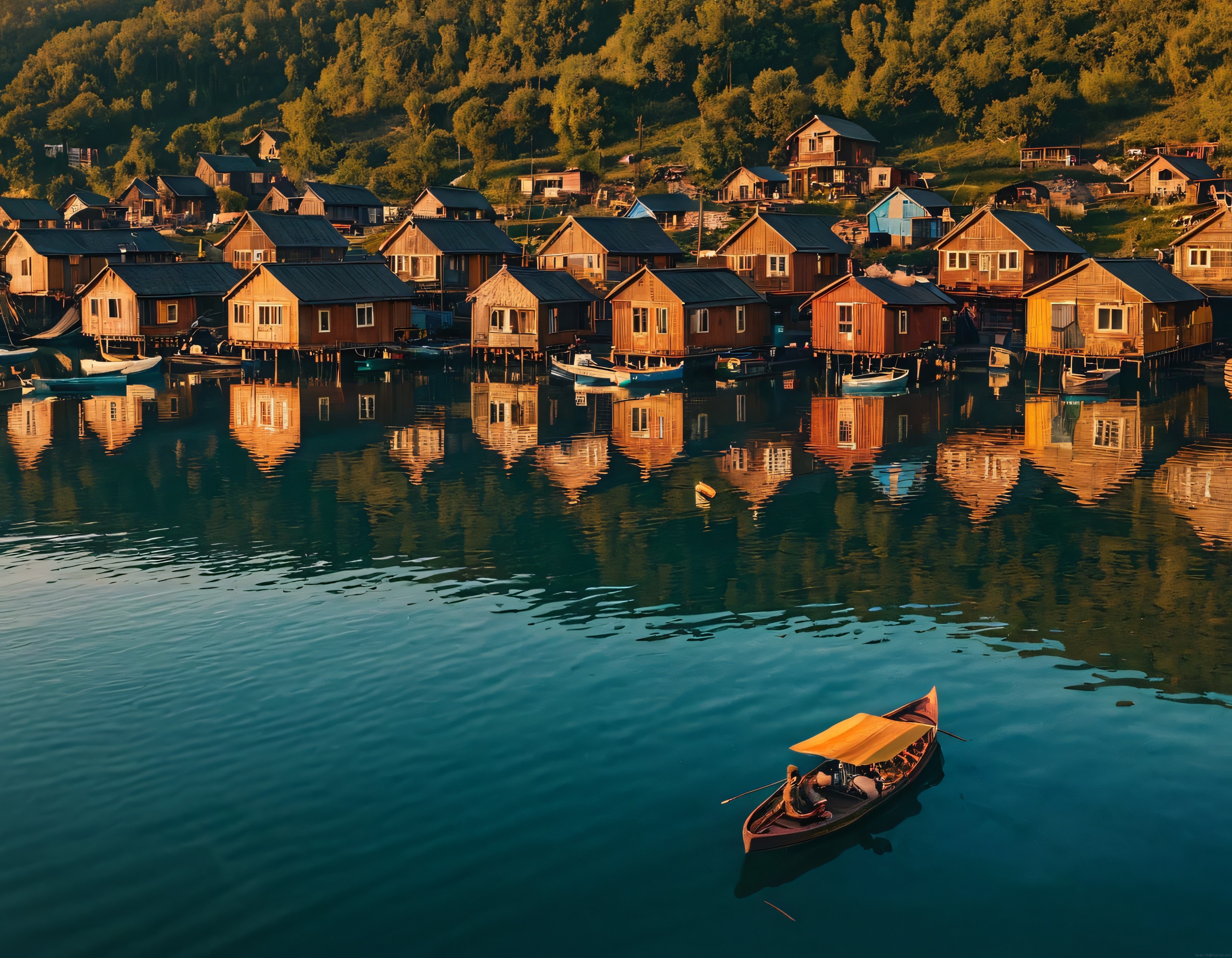 Göl Kenarındaki Ahşap Evlerde Sessiz Bir Akşam Üstü ve Kayık Yolculuğu
