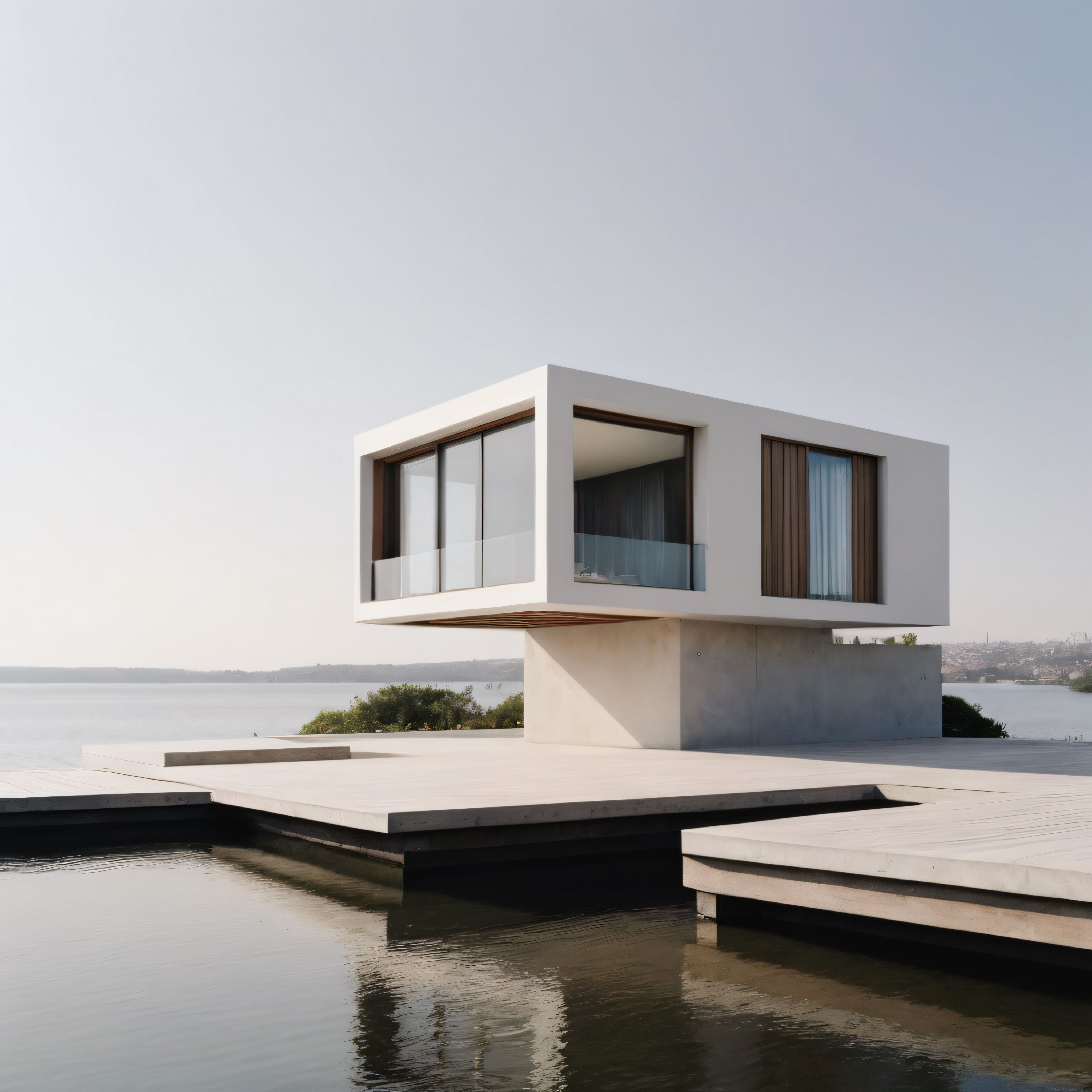 Göl Manzaralı Modern Minimalist Su Üzerindeki Villa Mimarisi