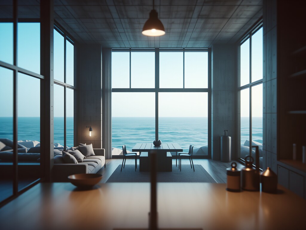 Göl Manzaralı Modern Salon: Minimalist İç Mekan ve Doğal Işık
