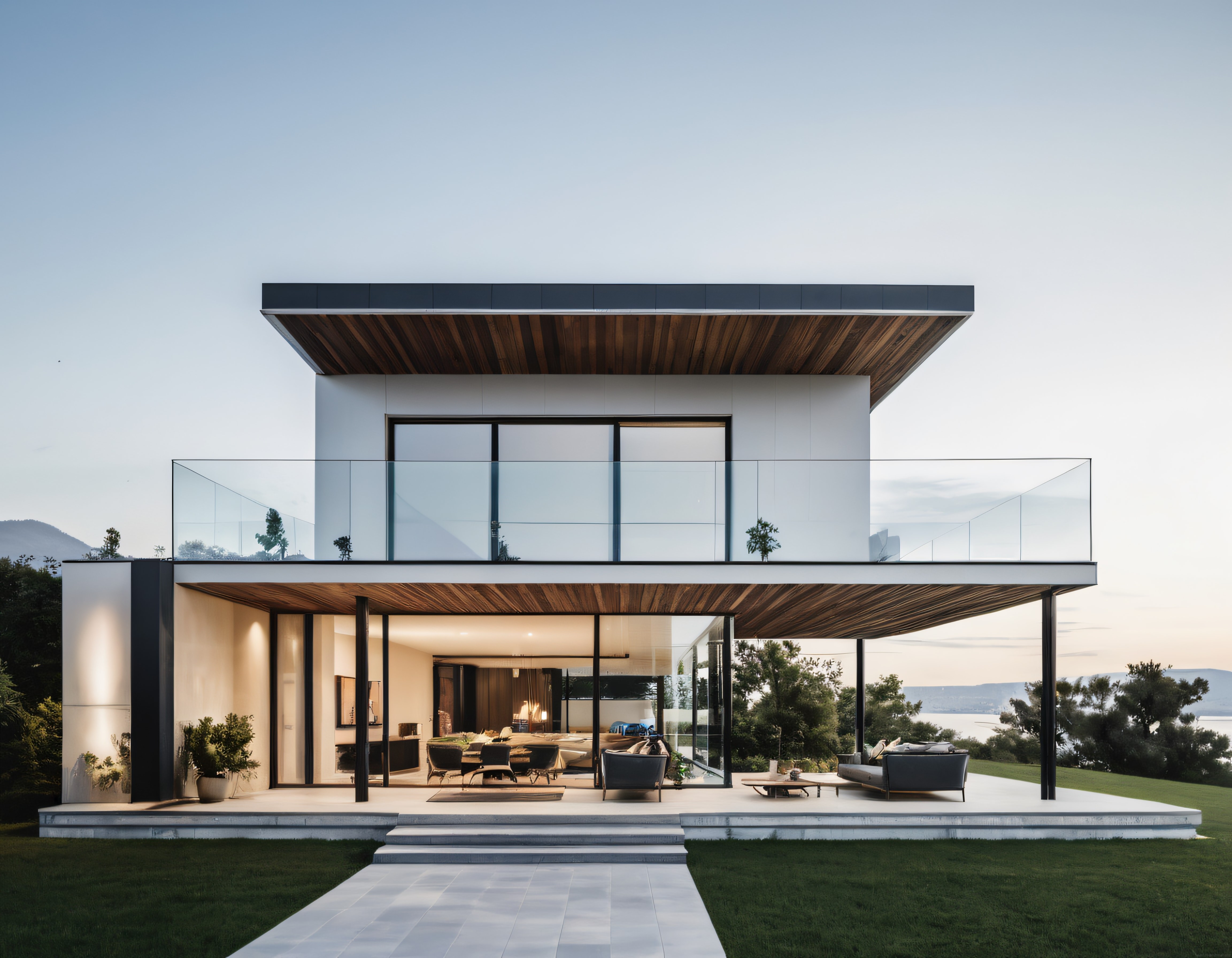 Göl Manzaralı Modern Villa: Cam ve Ahşap Detaylarla Süslenmiş Çağdaş Ev Tasarımı