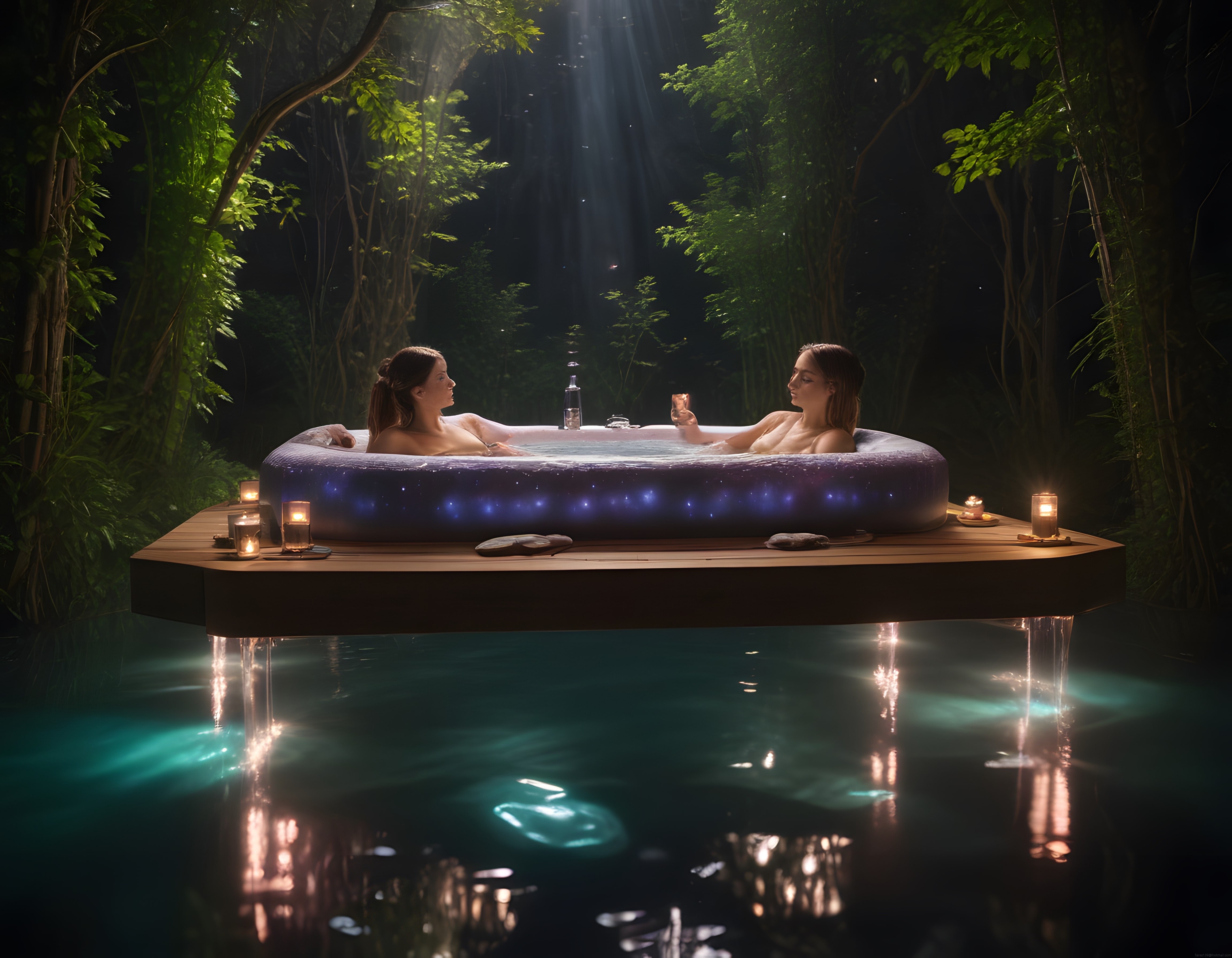 Göl Üzerinde Ormanın İçinde Jakuzi Keyfi ve Mum Işıklarıyla Spa Anı