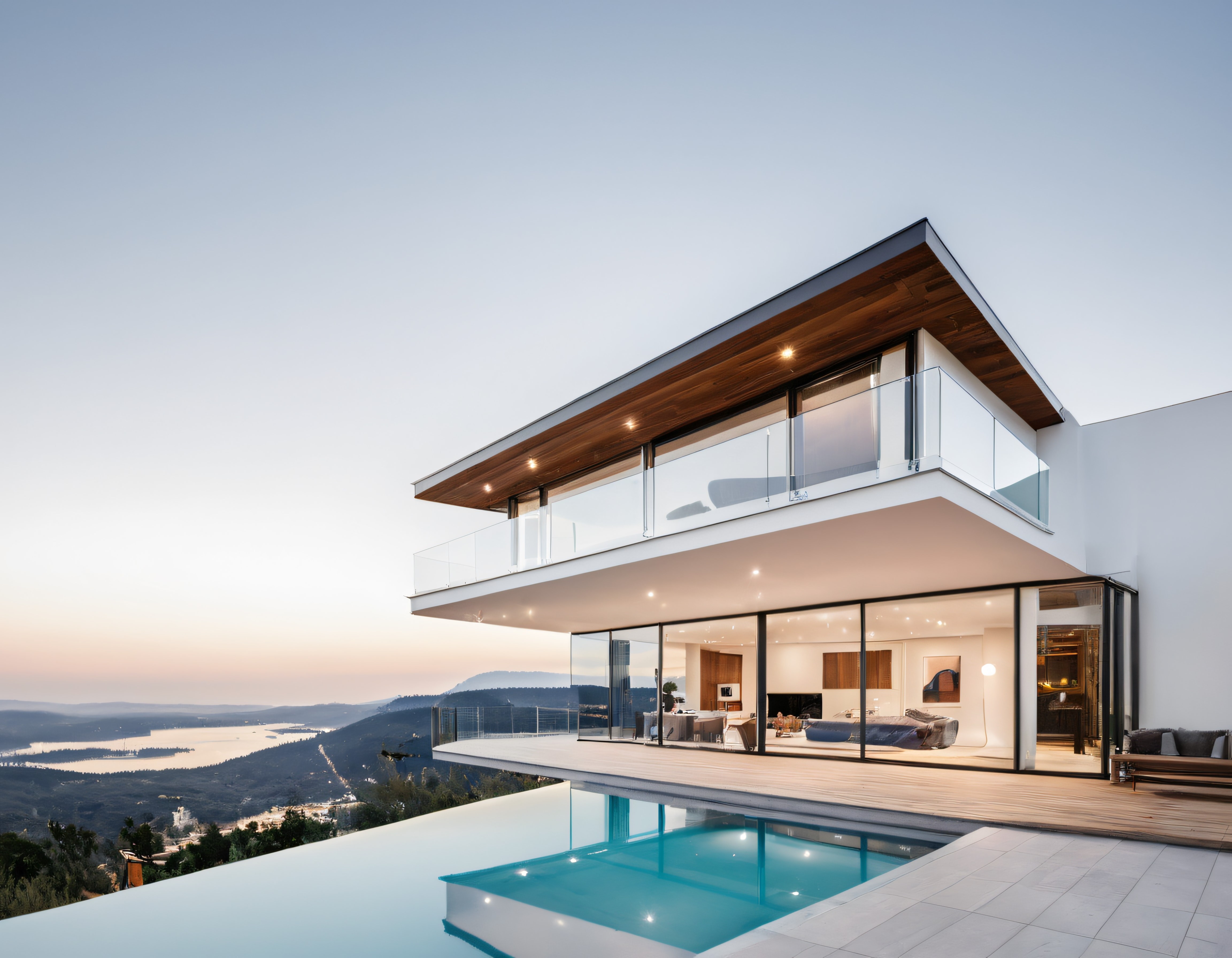 Göl ve Dağ Manzaralı Modern Lüks Villa ile Sonsuzluk Havuzu