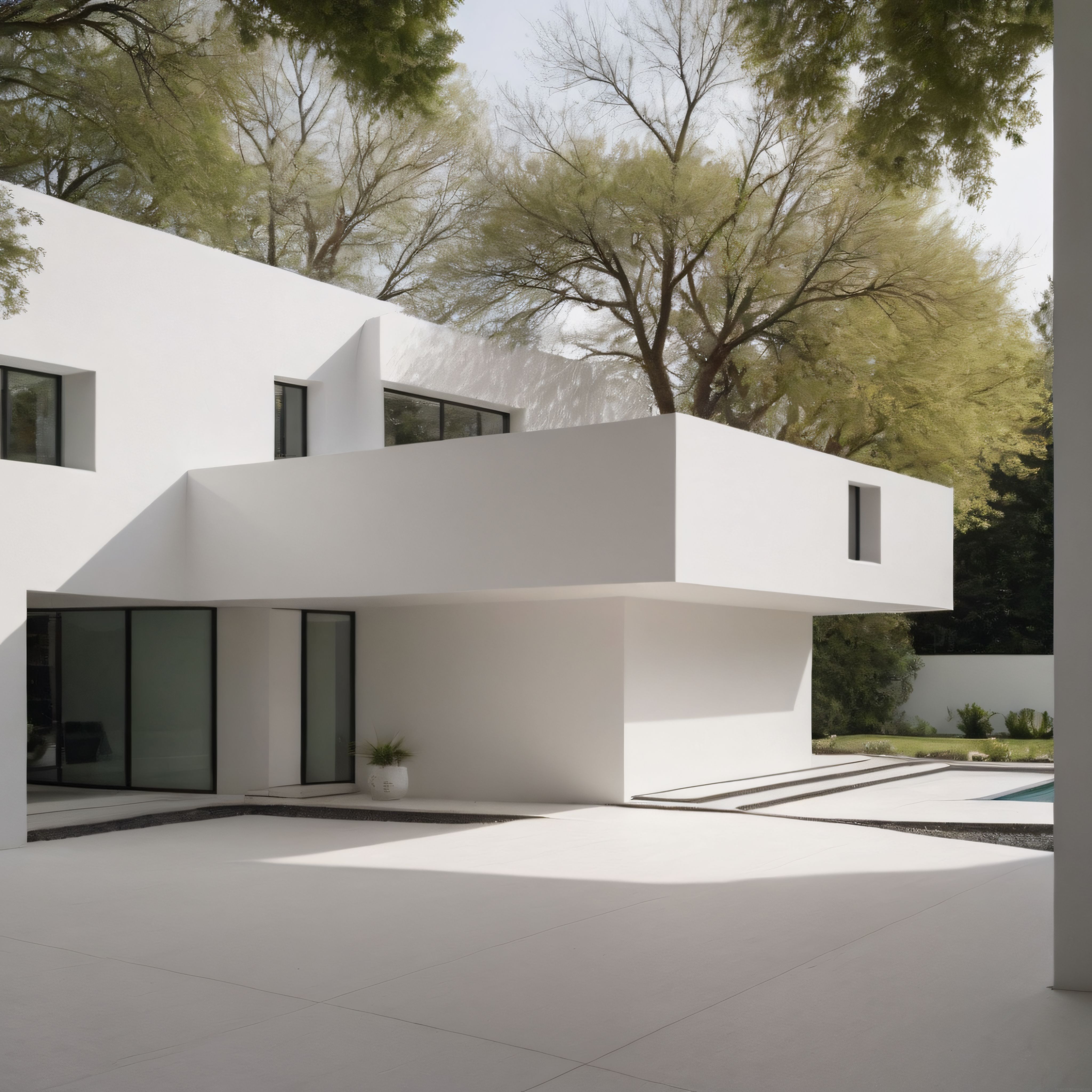 Gölge ve Işığın Dansı: Doğa İçinde Beyaz Minimalist Geometrik Villa Tasarımı