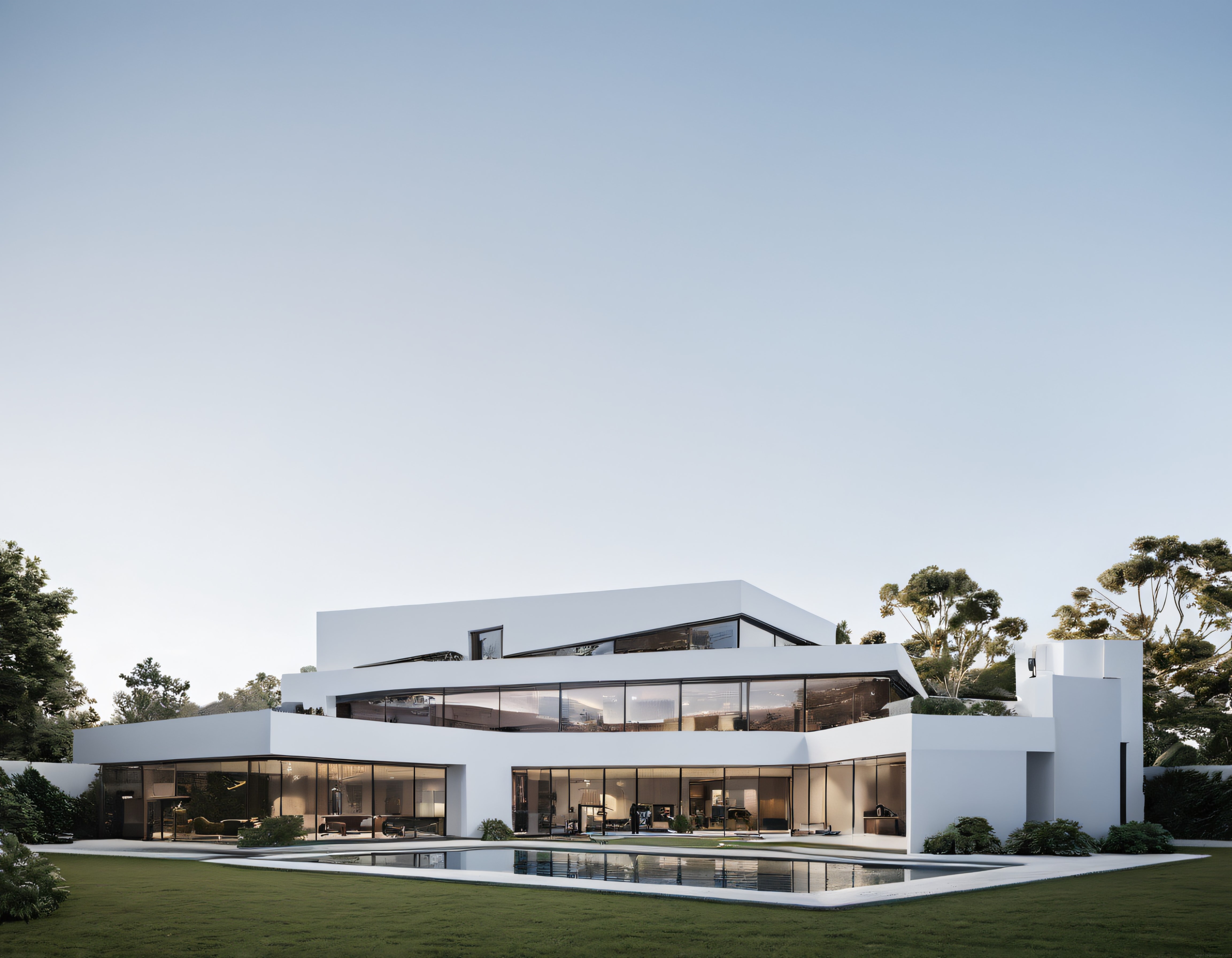 Gölgesiz Akşam Işığında Cam ve Betonun Dansı: Modern Villa Tasarımı