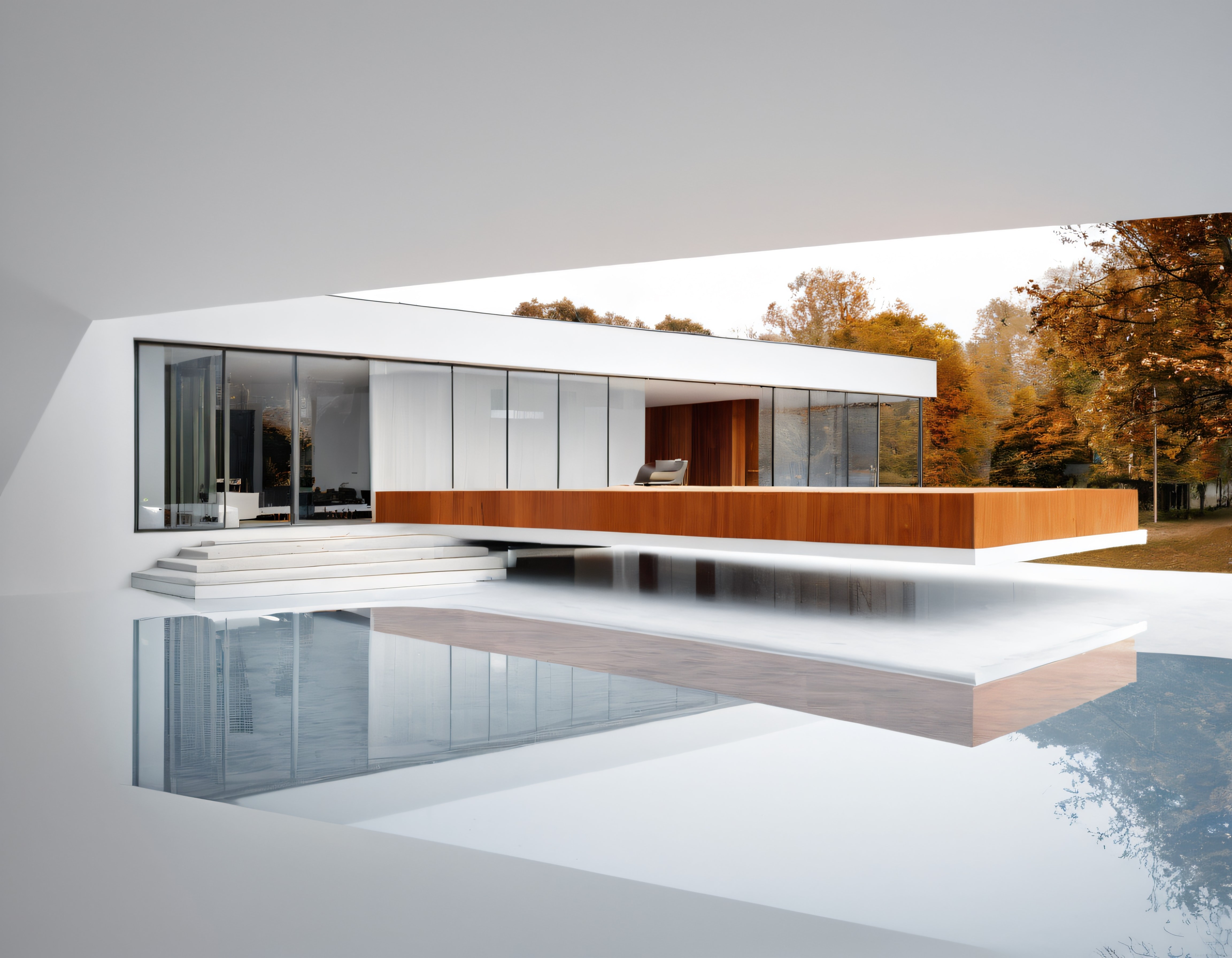 Gölgesiz Geometri: Sonbahar Ormanı İçinde Asılı Duran Minimalist Ev