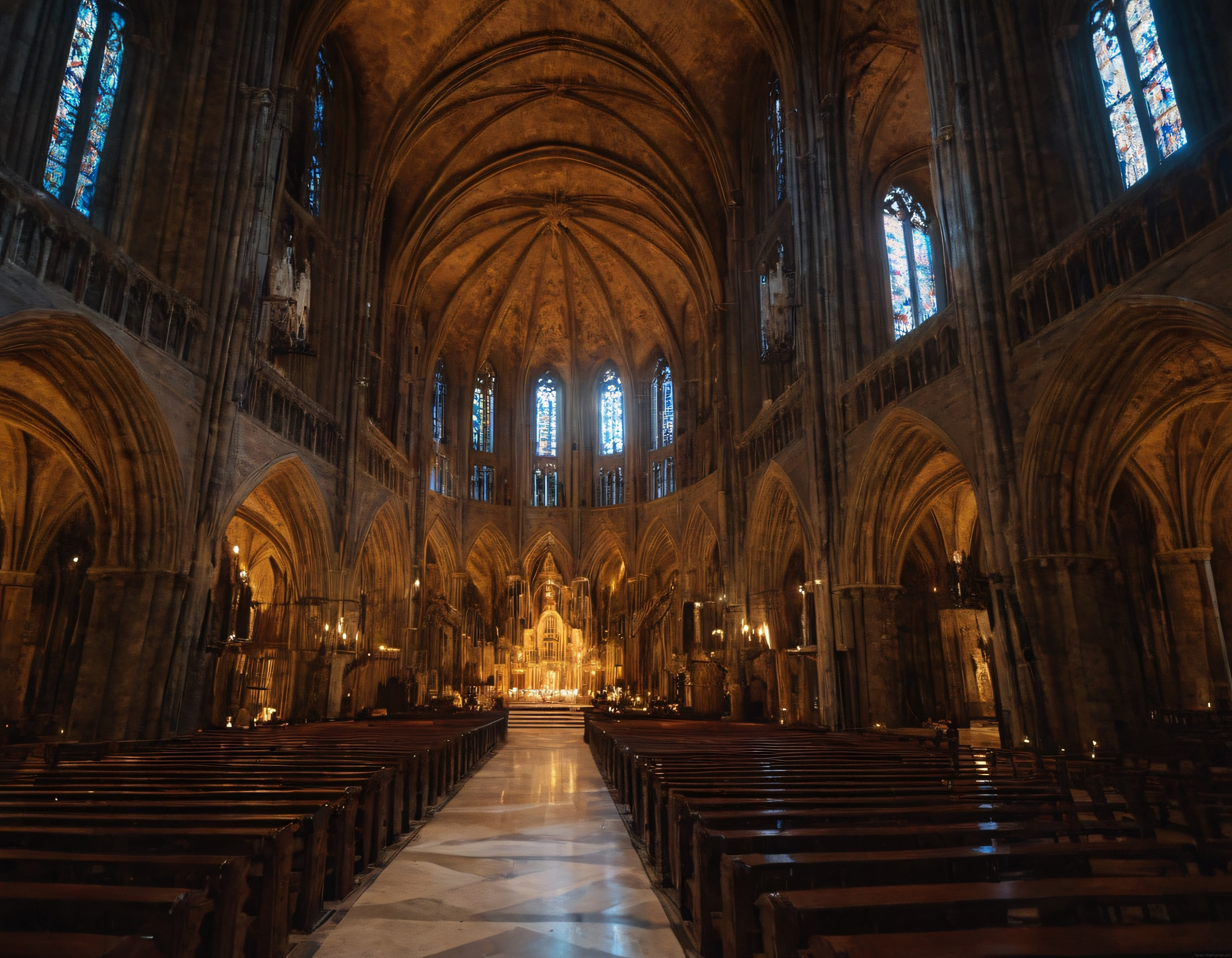 Gotik Katedral İçinden Etkileyici Mimari Detaylar ve Büyüleyici Işık Oyunları