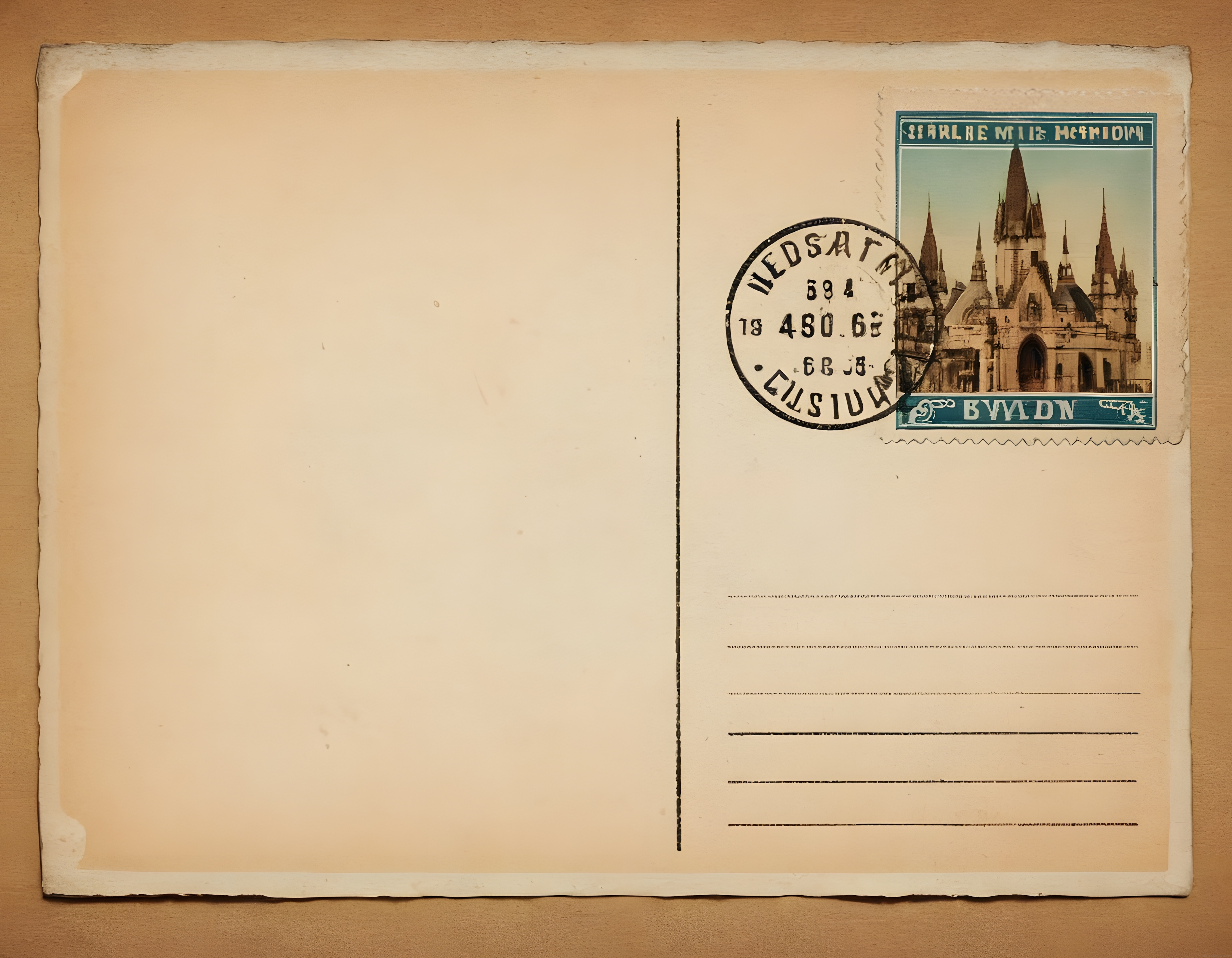 Gotik Katedral Motifli Vintage Kartpostal ve Boş Arka Plan Şablonu