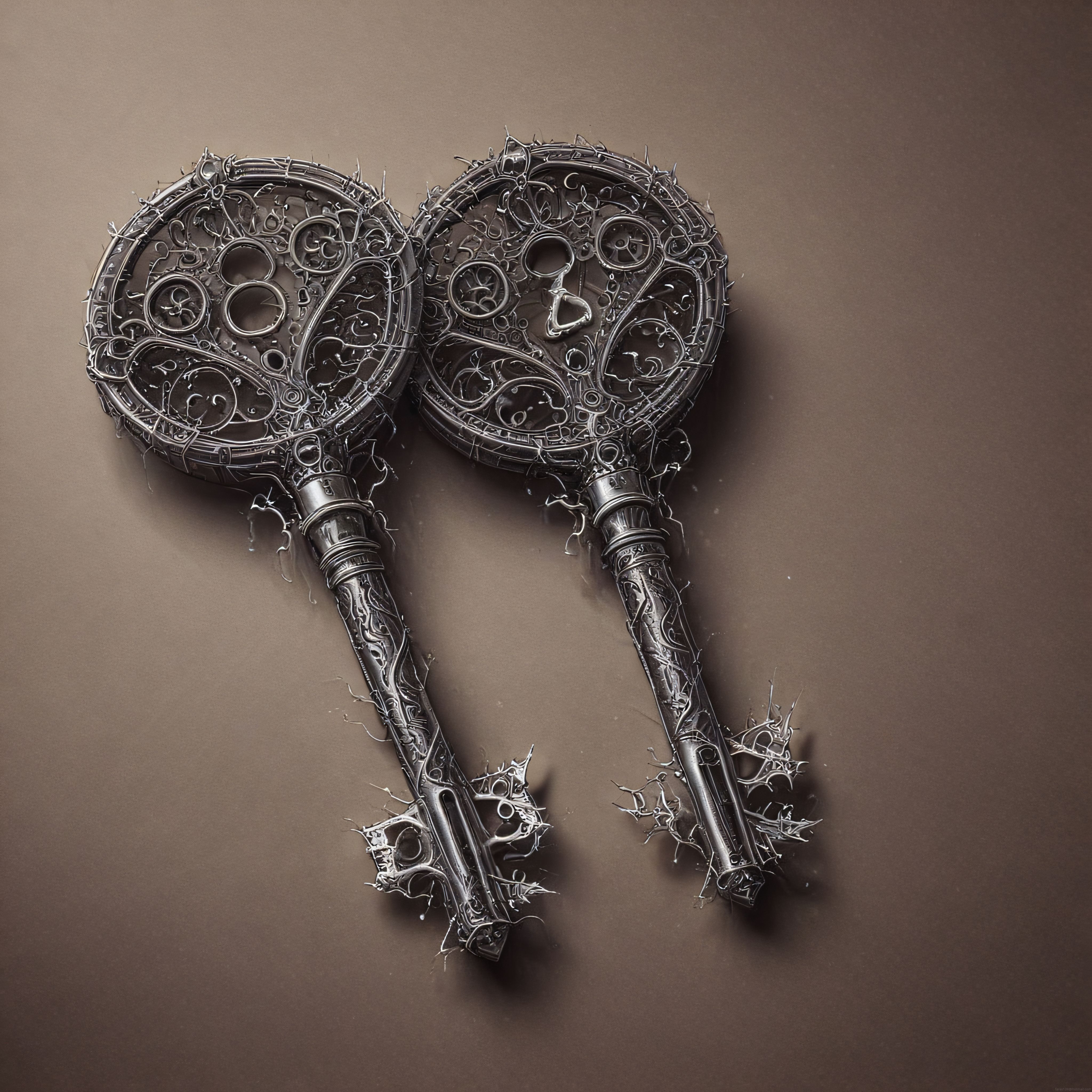 Gotik Tarzda İşlenmiş Gümüş Anahtarlar ve Detaylı Metal Sanatı