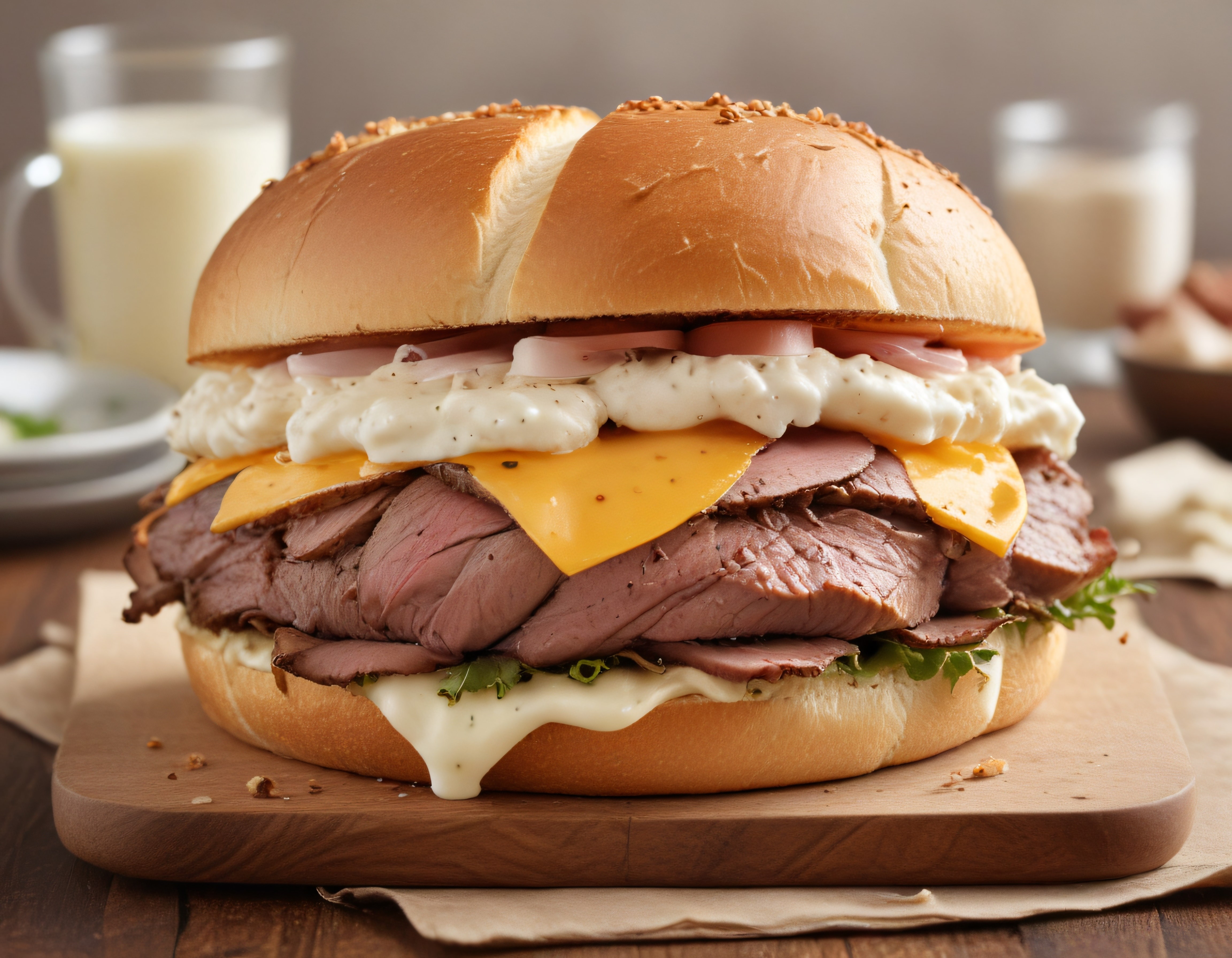Gourmet Roast Beef Burger: Cheddar ve Özel Sosla Nefis Katmanlı Sandviç