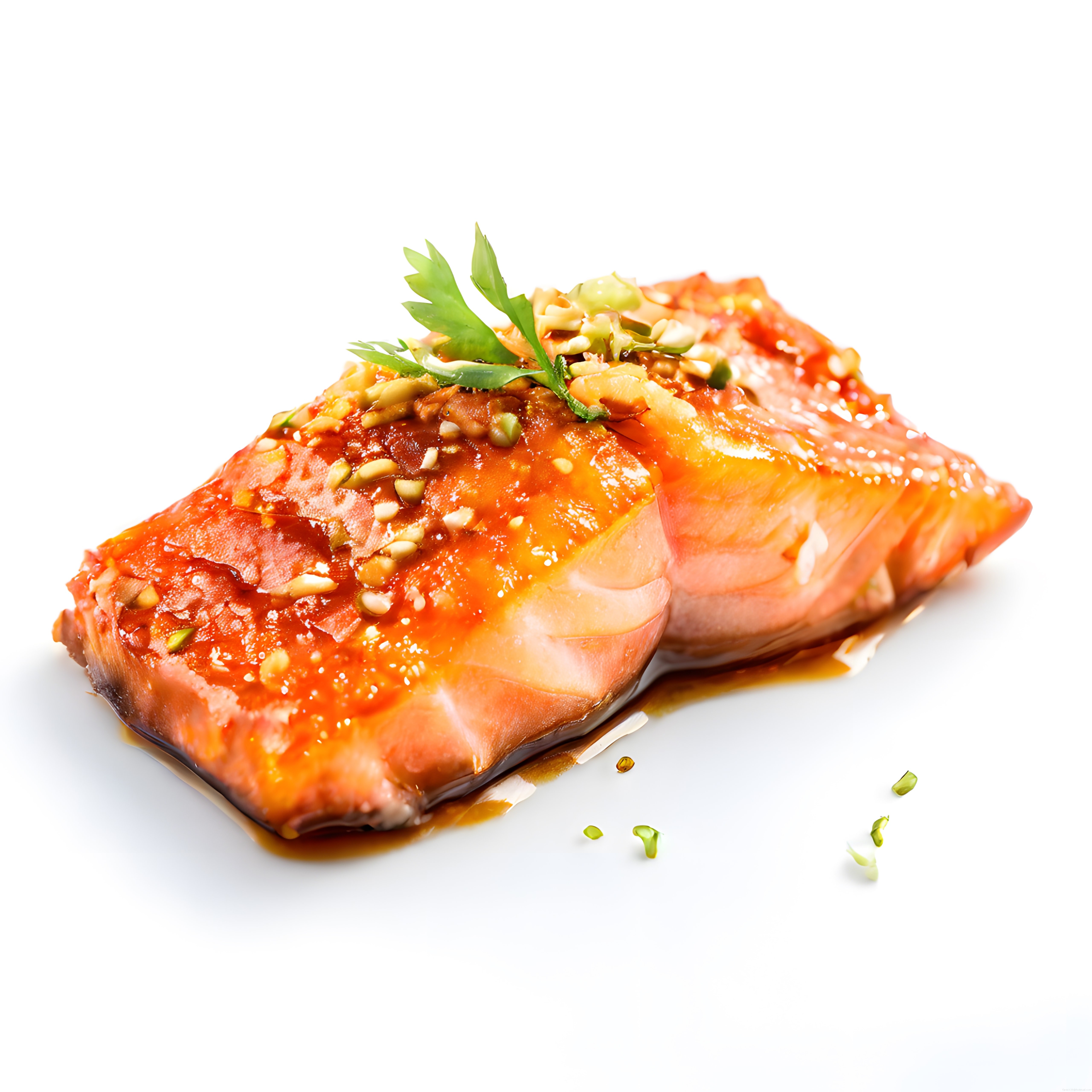 Göz Alıcı Kırmızı Soslu ve Sarımsaklı Süslenmiş Taze Somon Füme Sunumu