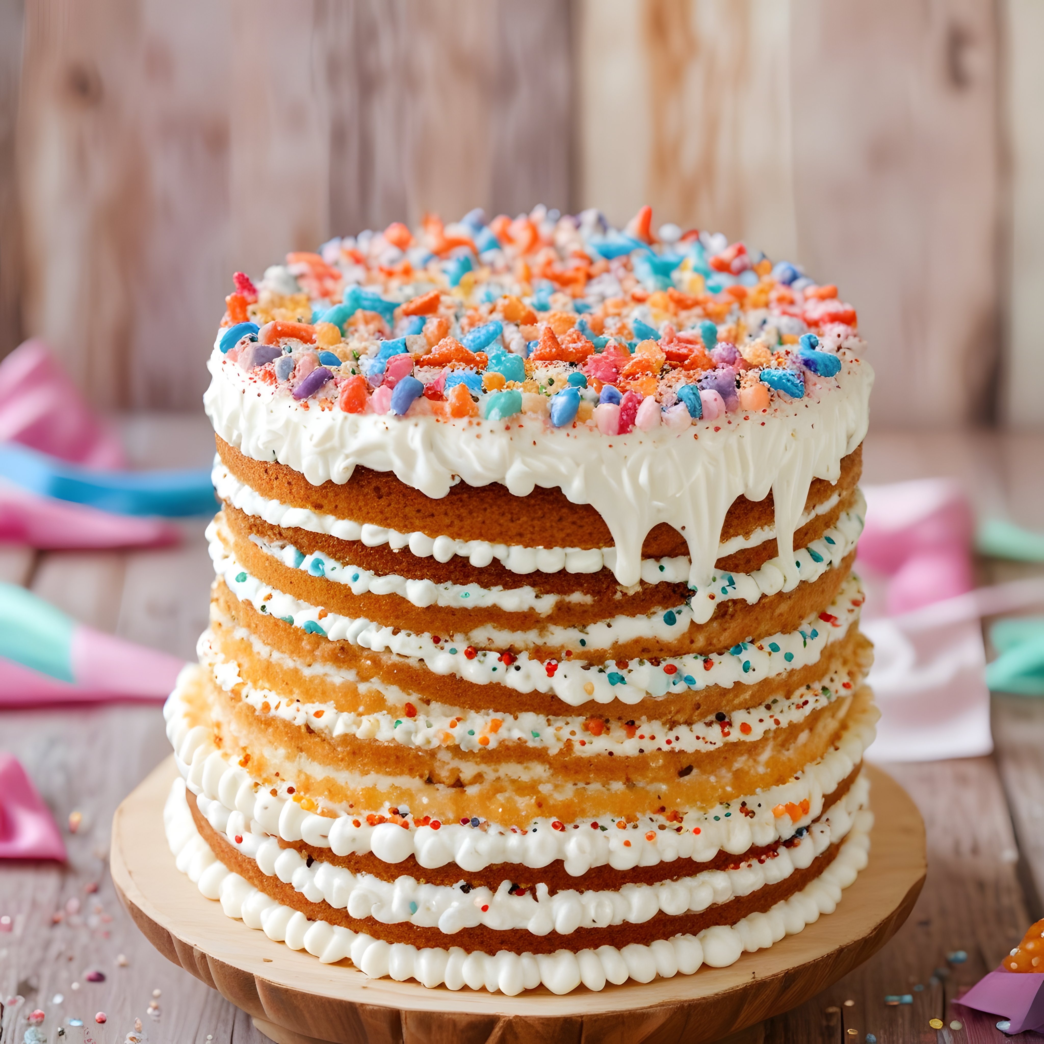 Göz Alıcı Renkli Katlı Naked Cake: Kremalı ve Süslü Doğum Günü Pastası