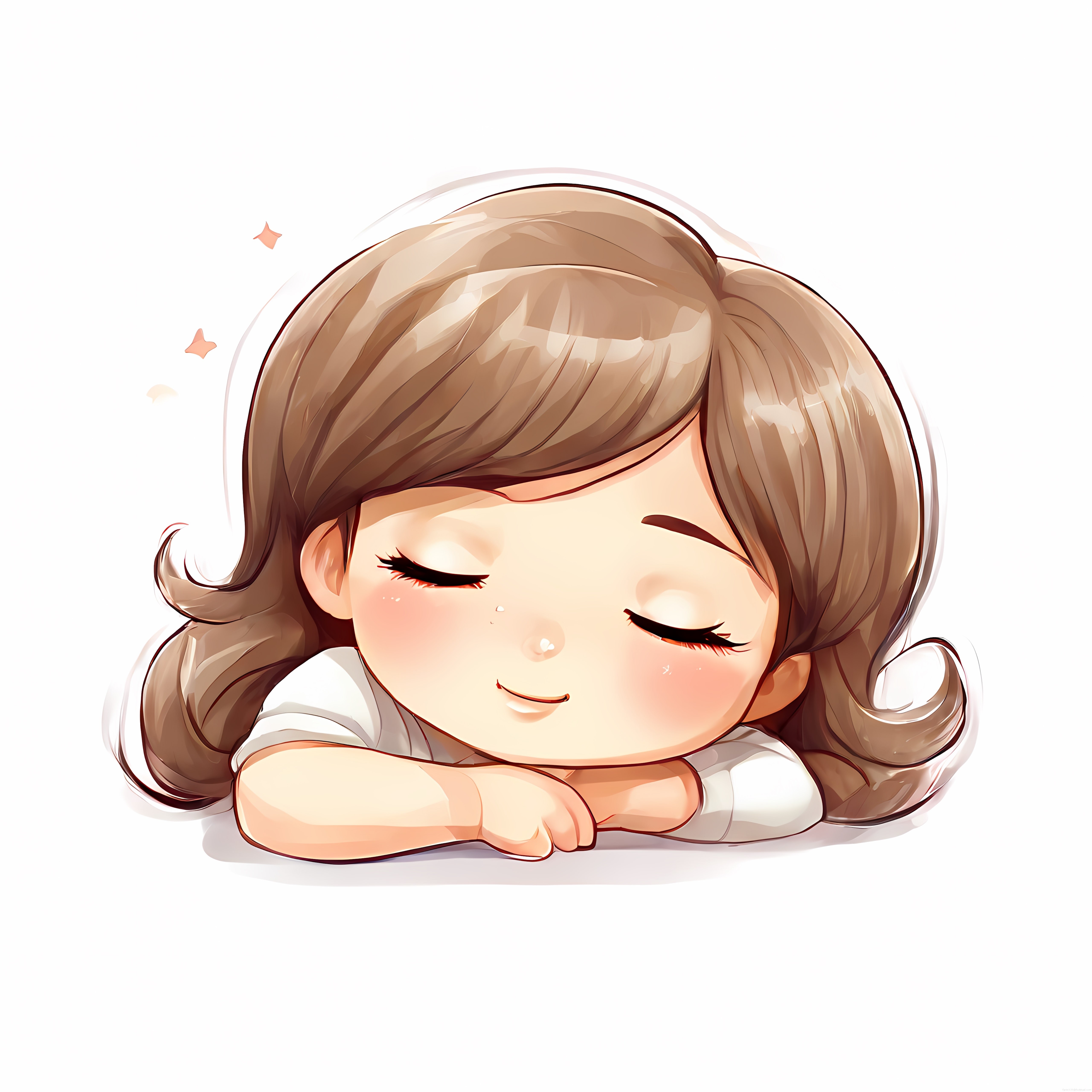 Gözleri kapalı masum chibi kız karakteri pastel tonlarda dijital illüstrasyon