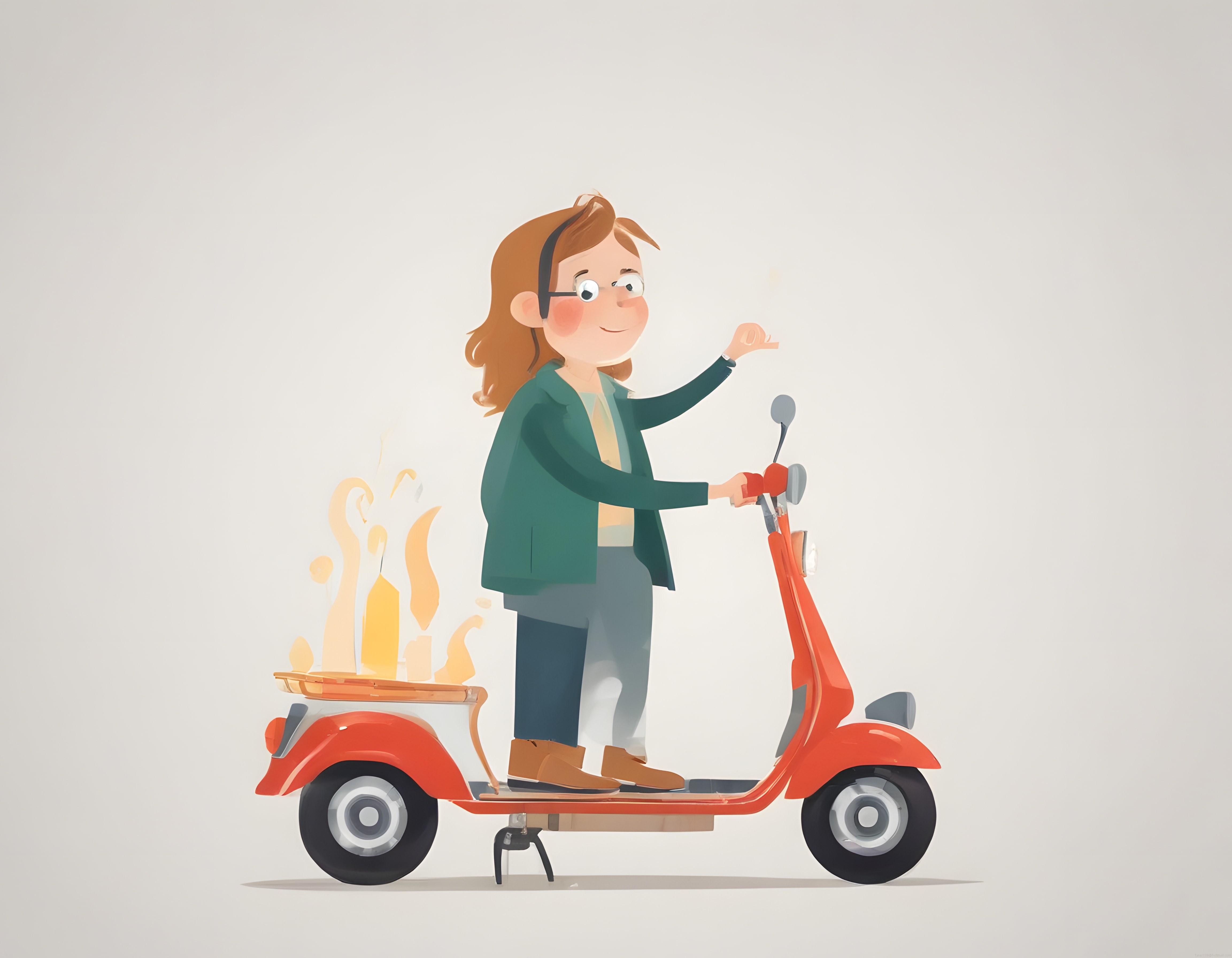 Gözlüklü Kurye Kadın Kırmızı Scooter ile Sıcak Yemek Taşıyor