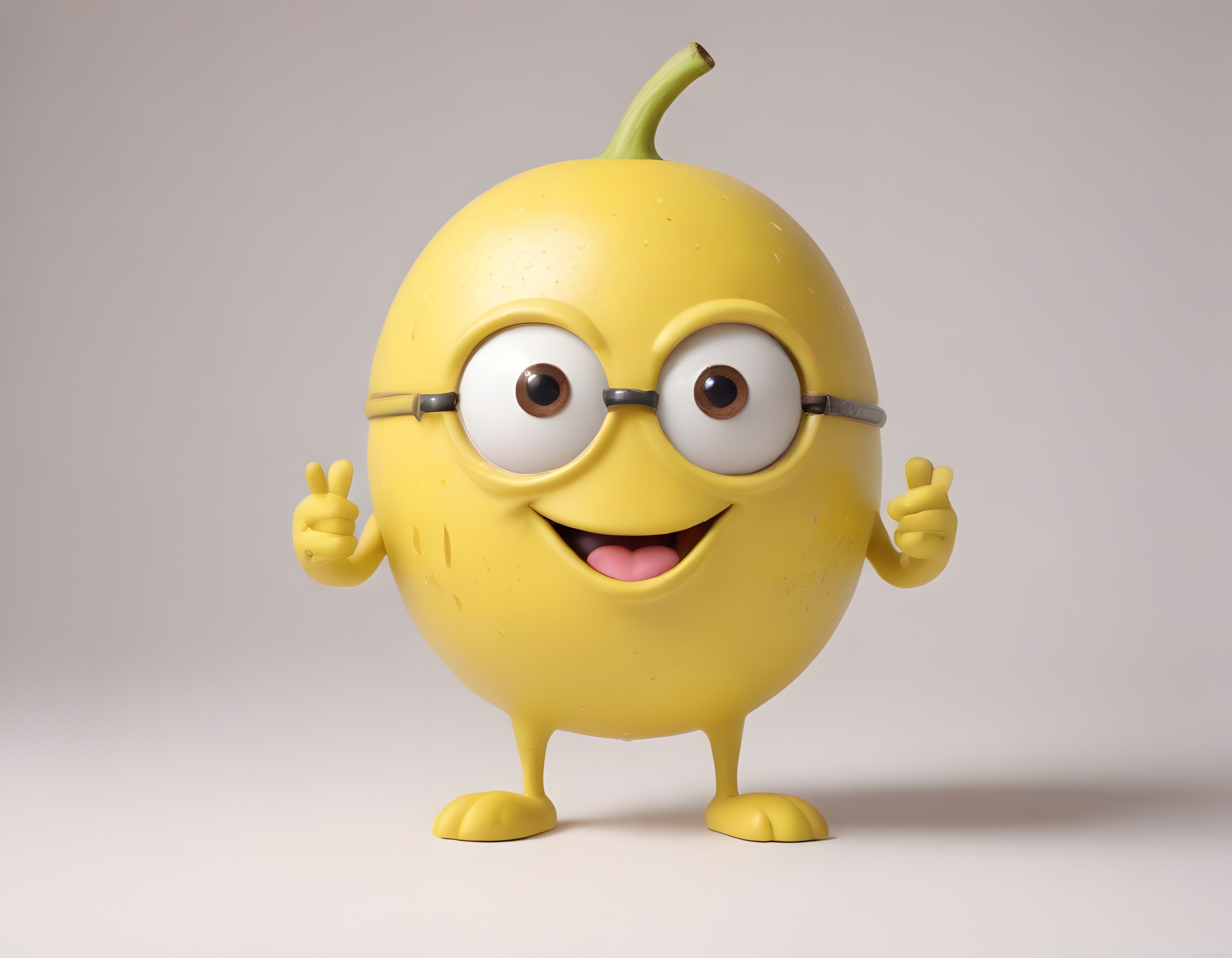 Gözlüklü Sarı Meyve Karakteri ve Minion Esintili Sevimli 3D Animasyon Maskotu