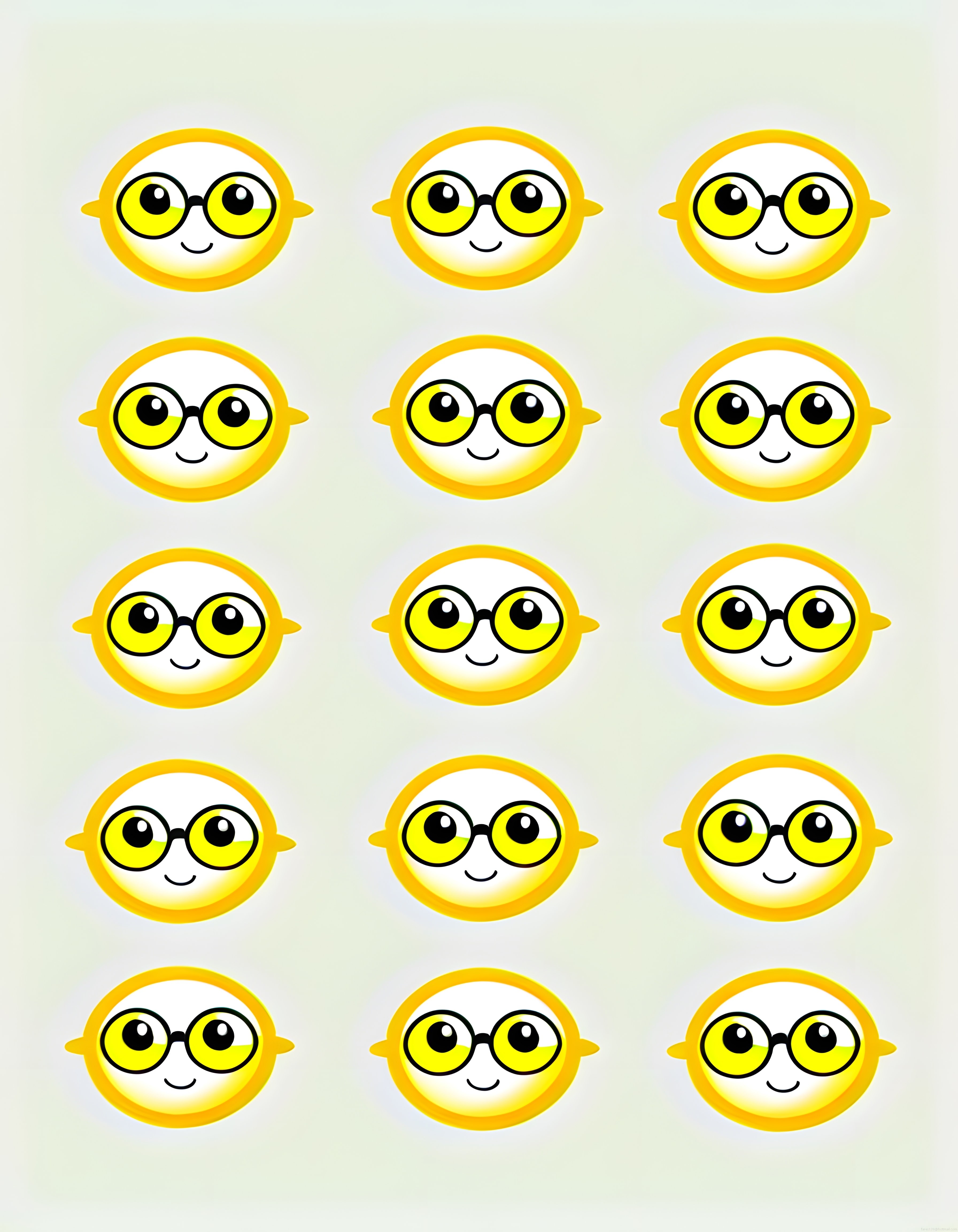 Gözlüklü ve Gülümseyen Sarı Emoji Karakterleri: Sevimli Dijital İllüstrasyon Set