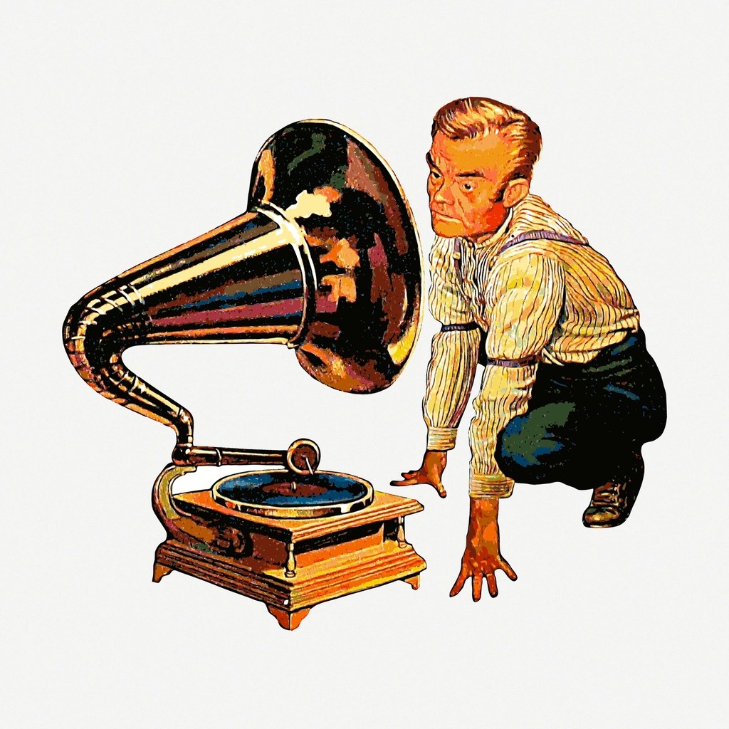 Gramofonu Dinleyen Adam: Nostaljik Vintage Müzik İllüstrasyonu