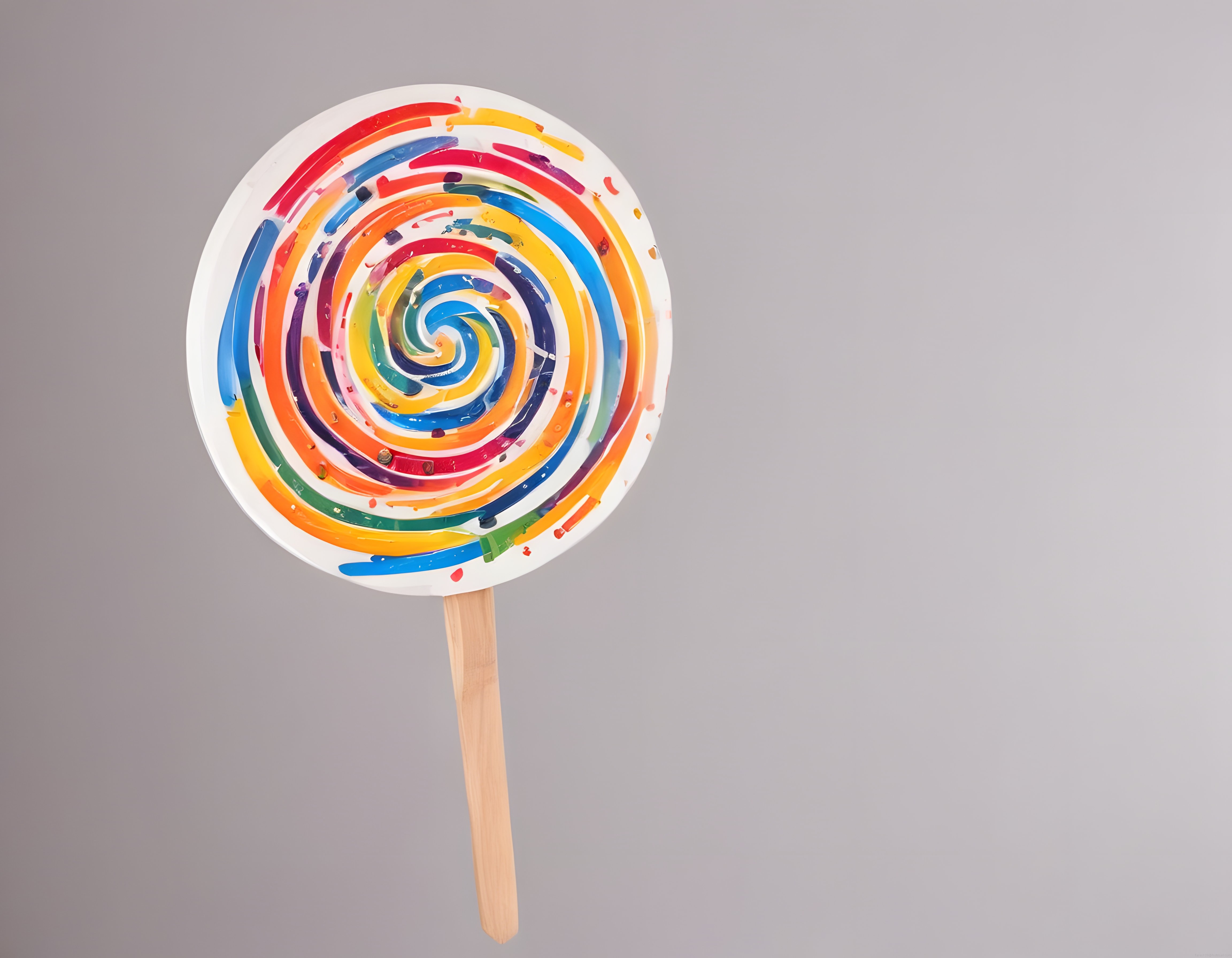 Gri arka plan üzerinde gökkuşağı renkli dev spiral lolipop dekoratif obje
