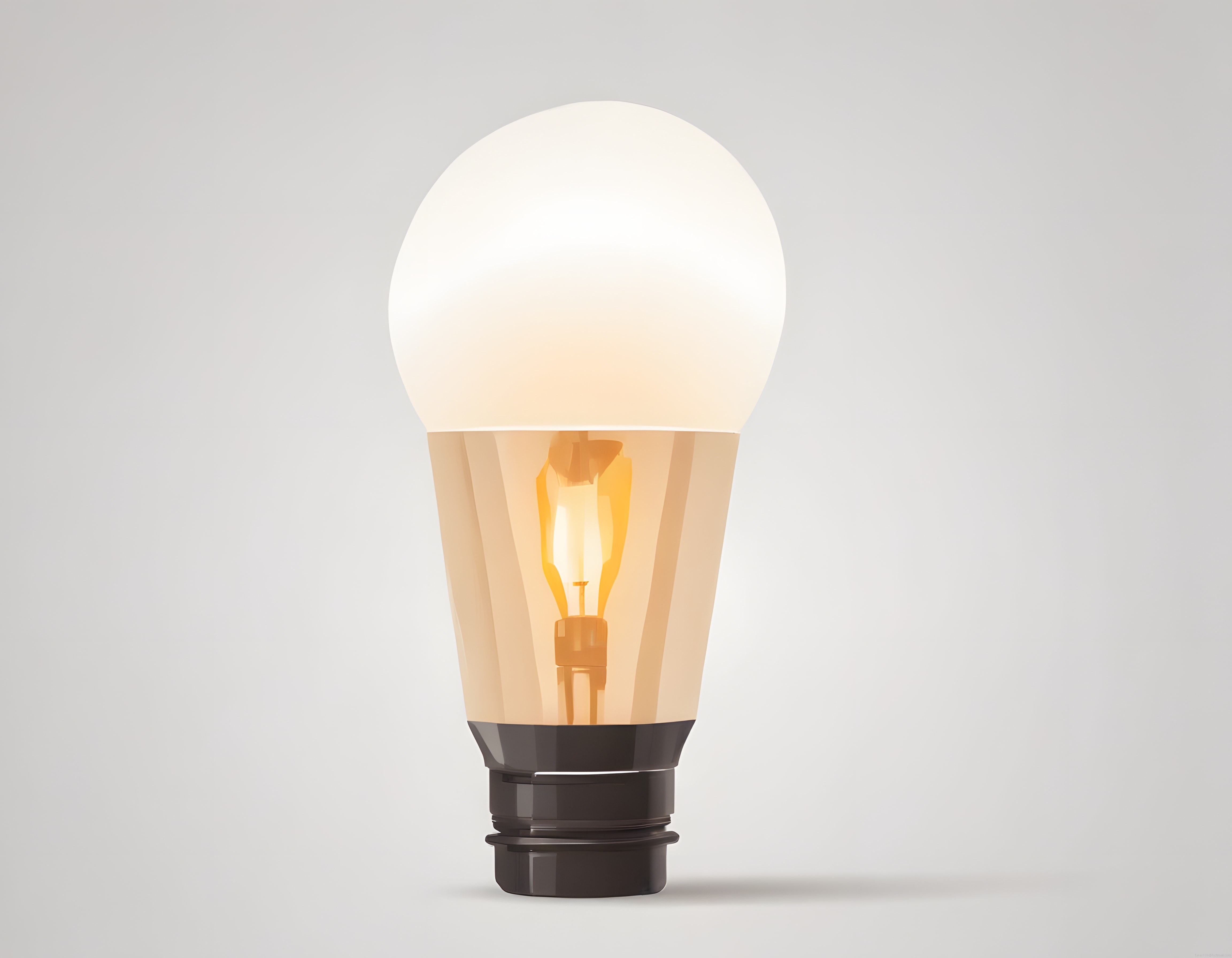 Gri Arka Planda Işıldayan Modern LED Ampul ve Sıcak Sarı Filament Detayı