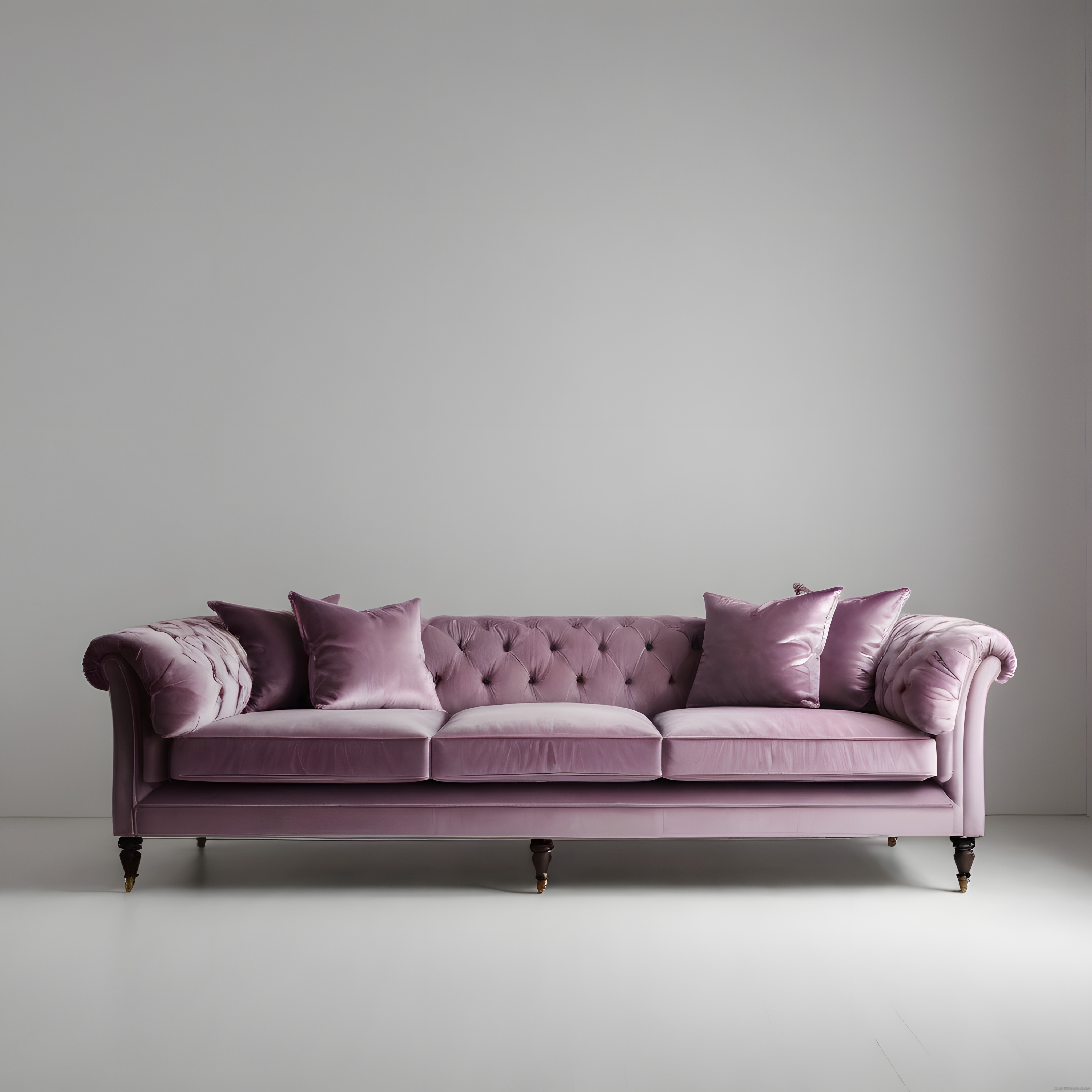 Gri Arka Planda Lila Kadife Chesterfield Kanepe ile Şık ve Modern Dekorasyon