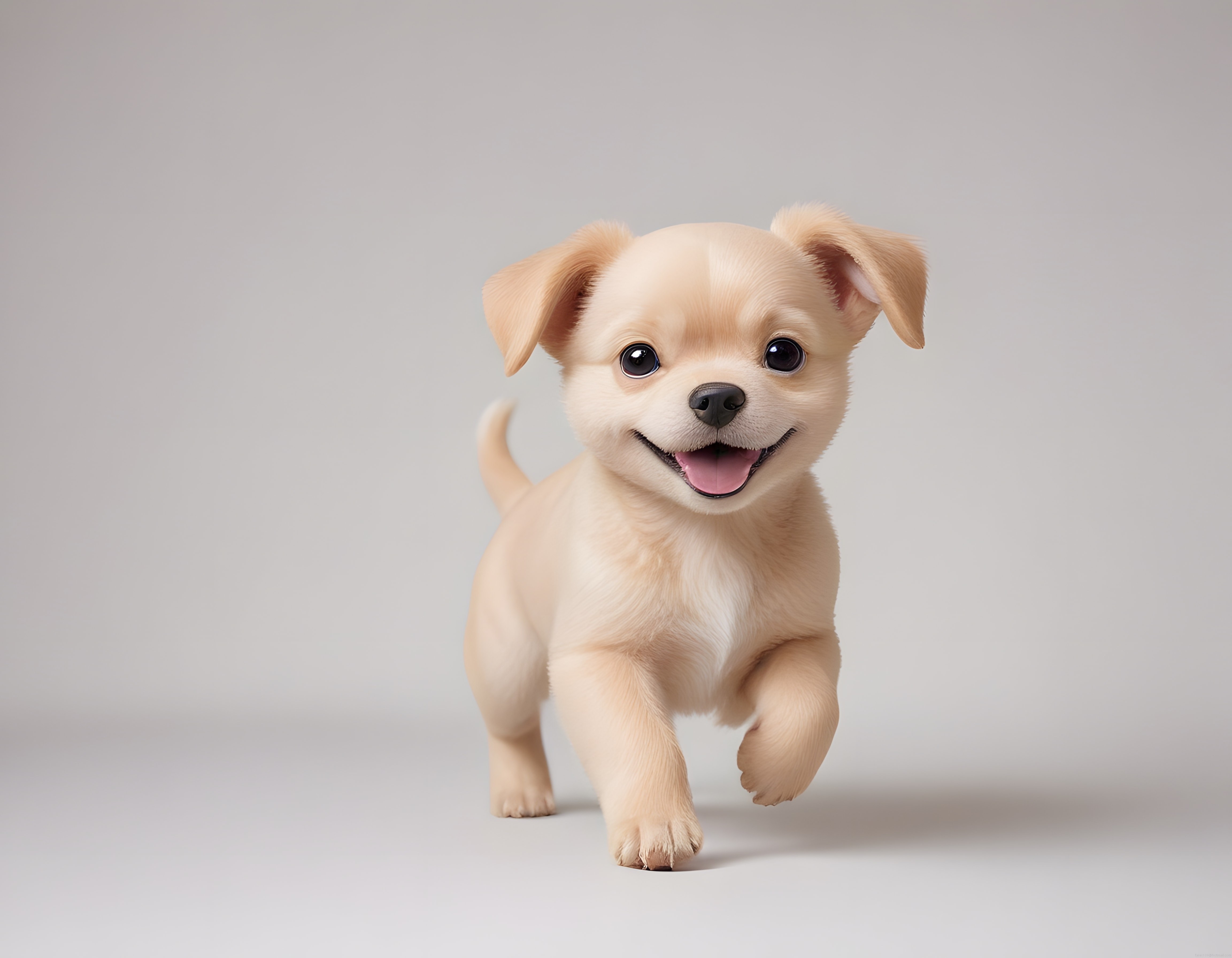 Gri Arka Planda Oynar Gibi Duran Sevimli Krem Rengi Küçük Köpek Yavrusu