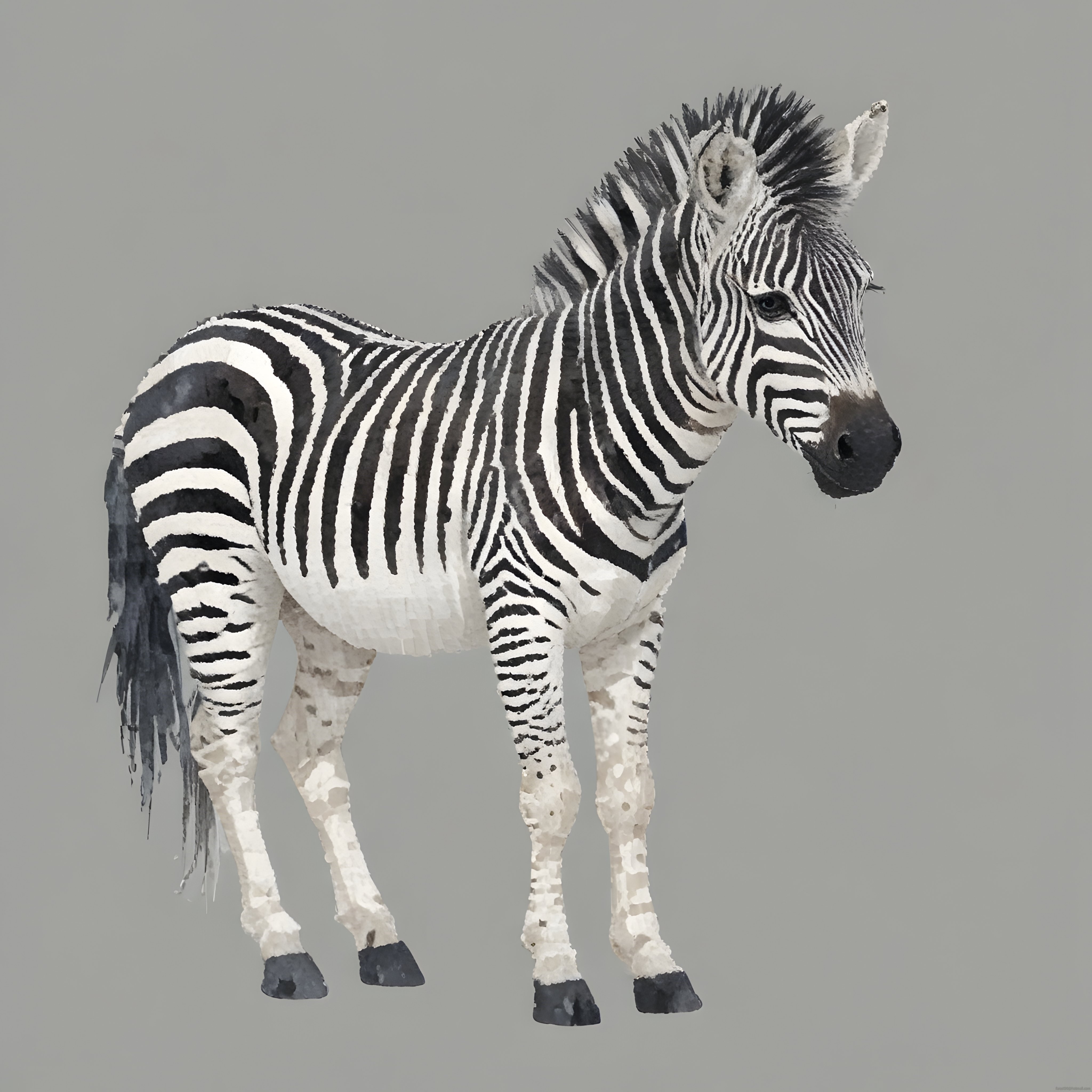 Gri Arka Planda Suluboya Dokusuyla Tasarlanmış Siyah Beyaz Zebra Resmi