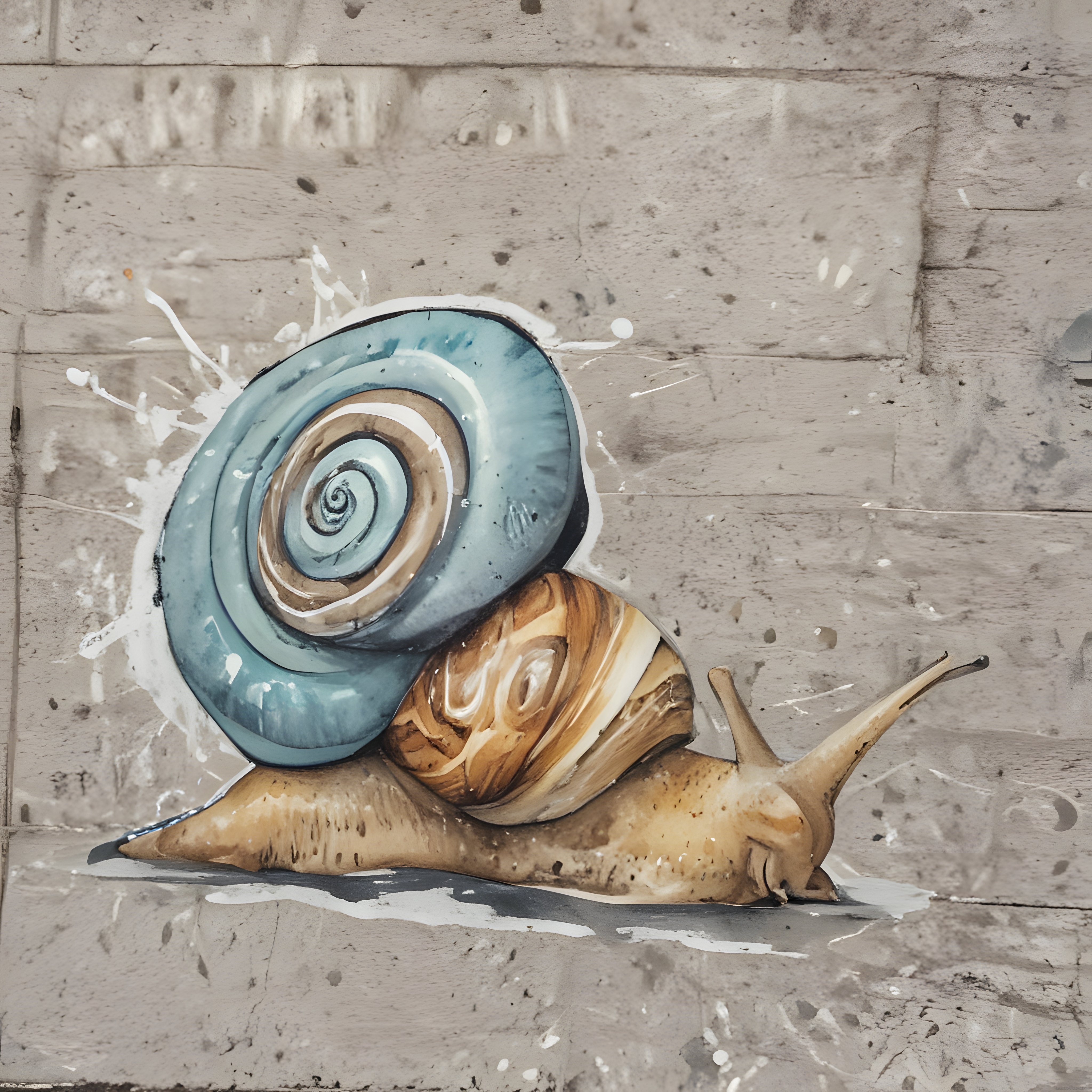 Gri Beton Tuğla Duvar Üzerinde Renkli Salyangoz Grafitisi ve Sanatsal Detaylar