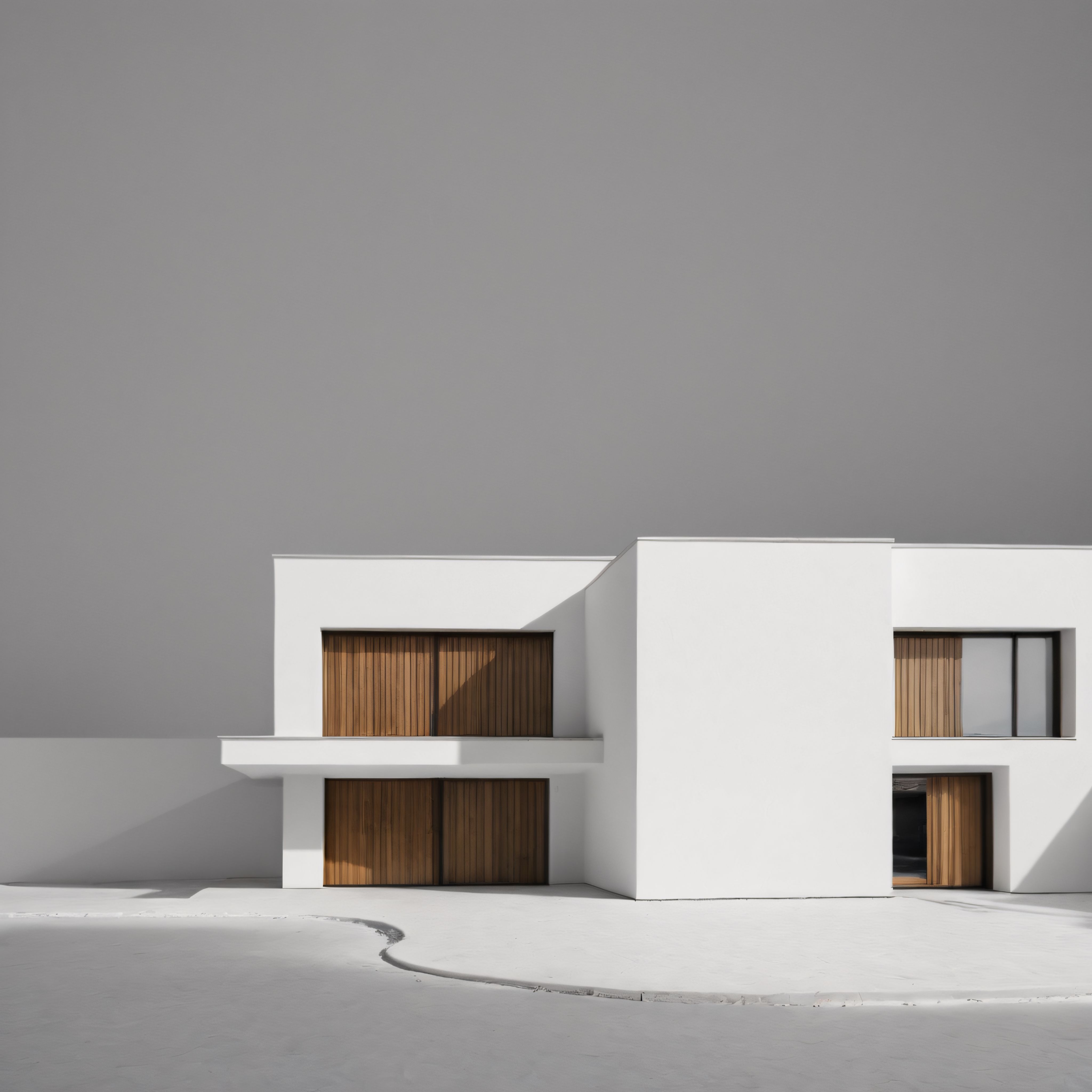 Gri Gökyüzü Altında Beyaz Beton ve Ahşap Detaylı Minimalist Villa