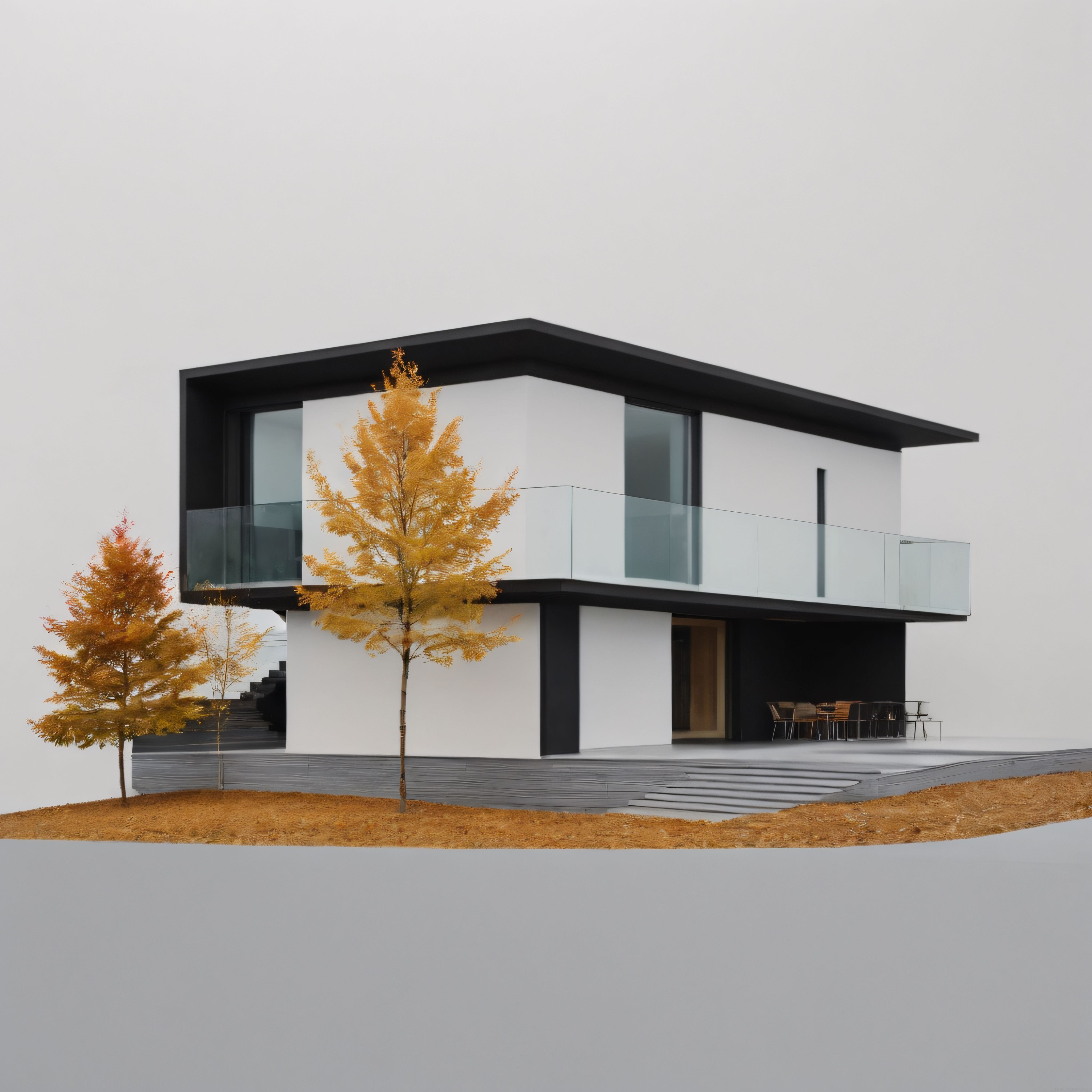 Gri Hava Altında Sonbaharın Tonlarıyla Uyumlu Modern Villa Tasarımı