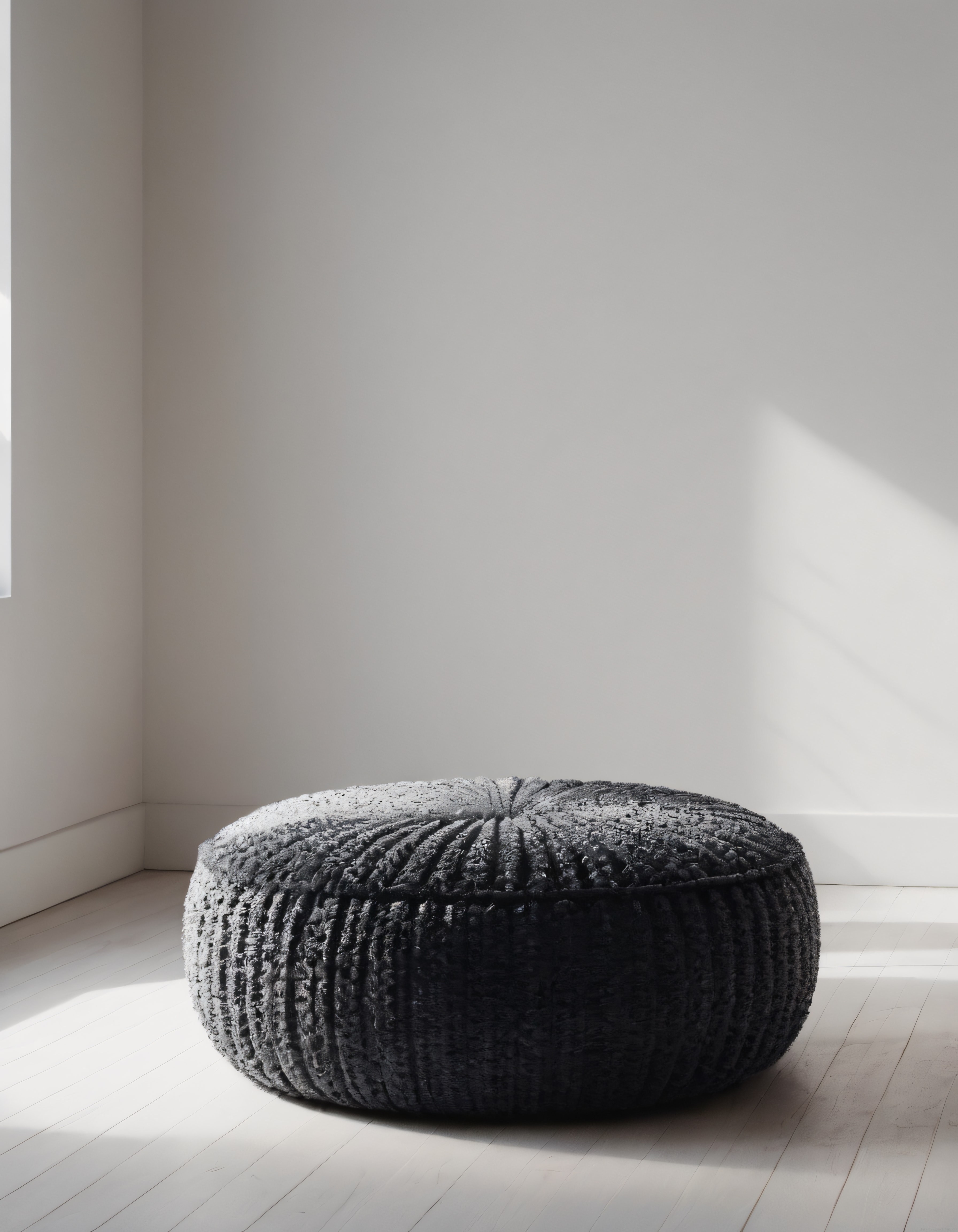 Gri Kadife Puf ve Doğal Işığın Dansı: Minimalist İç Mekan Tasarımı