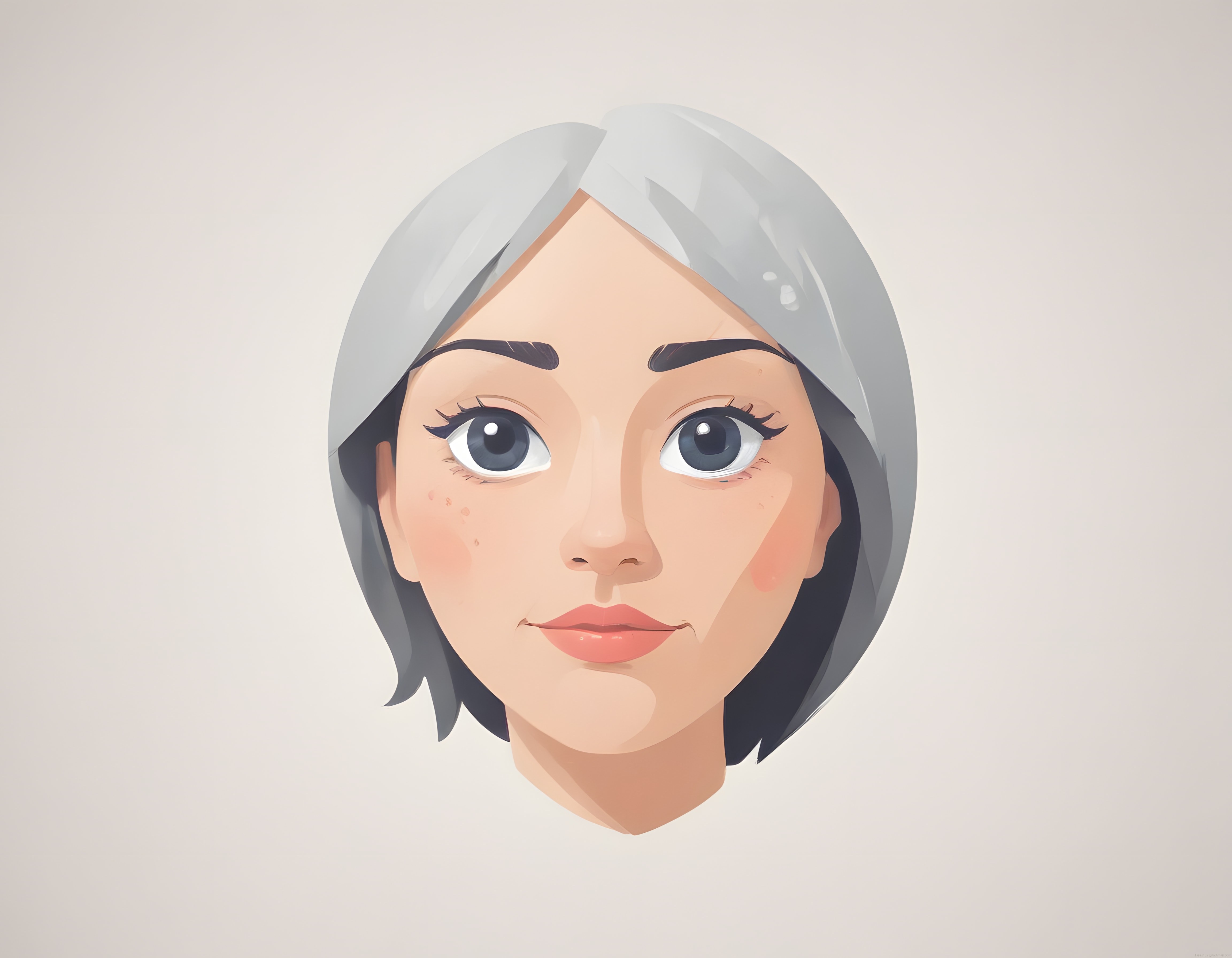 Gri Kısa Saçlı Mavi Gözlü Kadın Portresi: Modern Minimalist Dijital Çizim