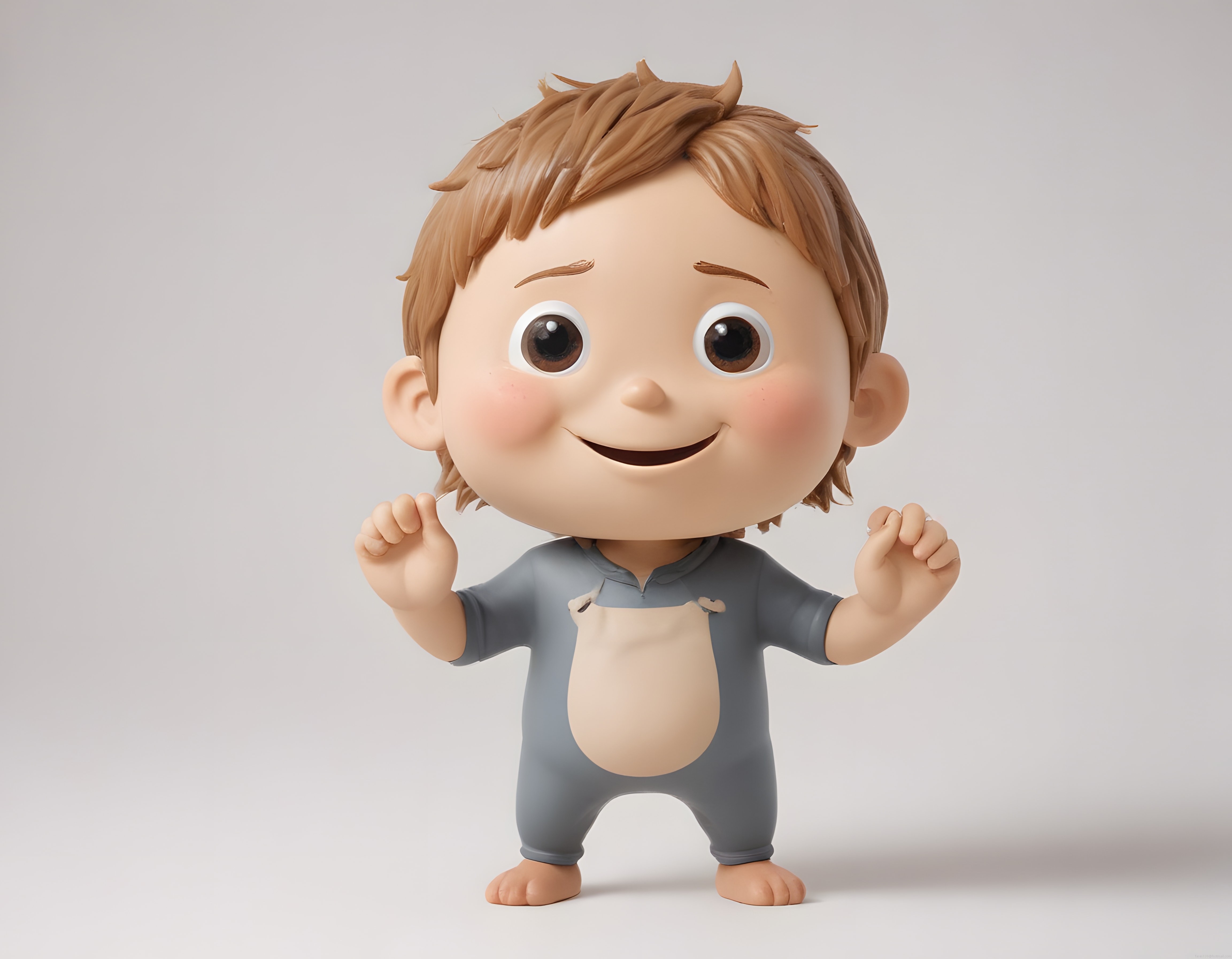 Gri Tulumlu 3D Animasyon Bebek Karakteri ve Sevimli Çizgi Film Figürü
