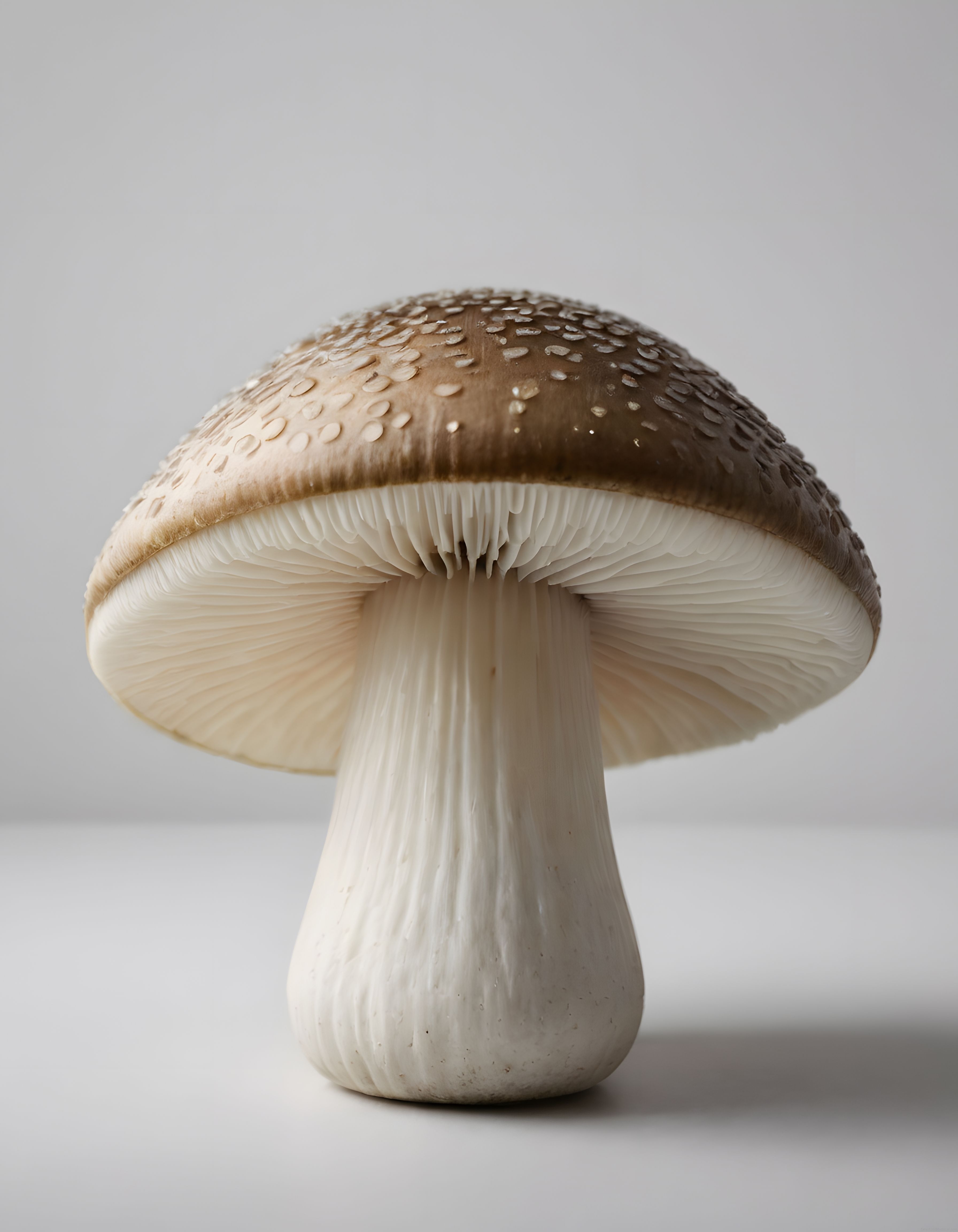 Gri Zeminde Yalnızca Bir Adet Büyük Yabani Mantarın Detaylı Makro Fotoğrafı