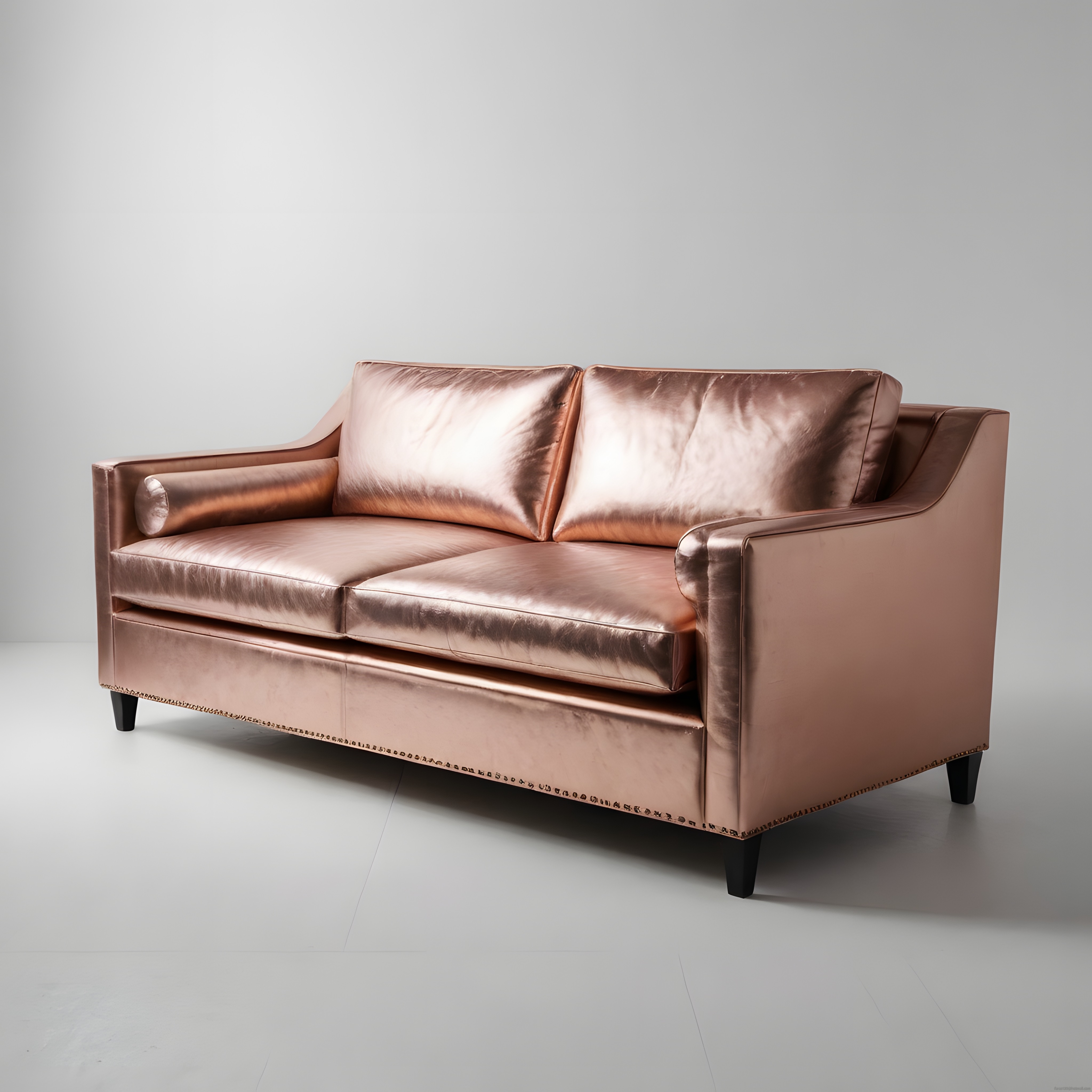 Gül Kurusu Metalik Deri Modern İkili Kanepe ve Şık Minimalist Salon Atmosferi