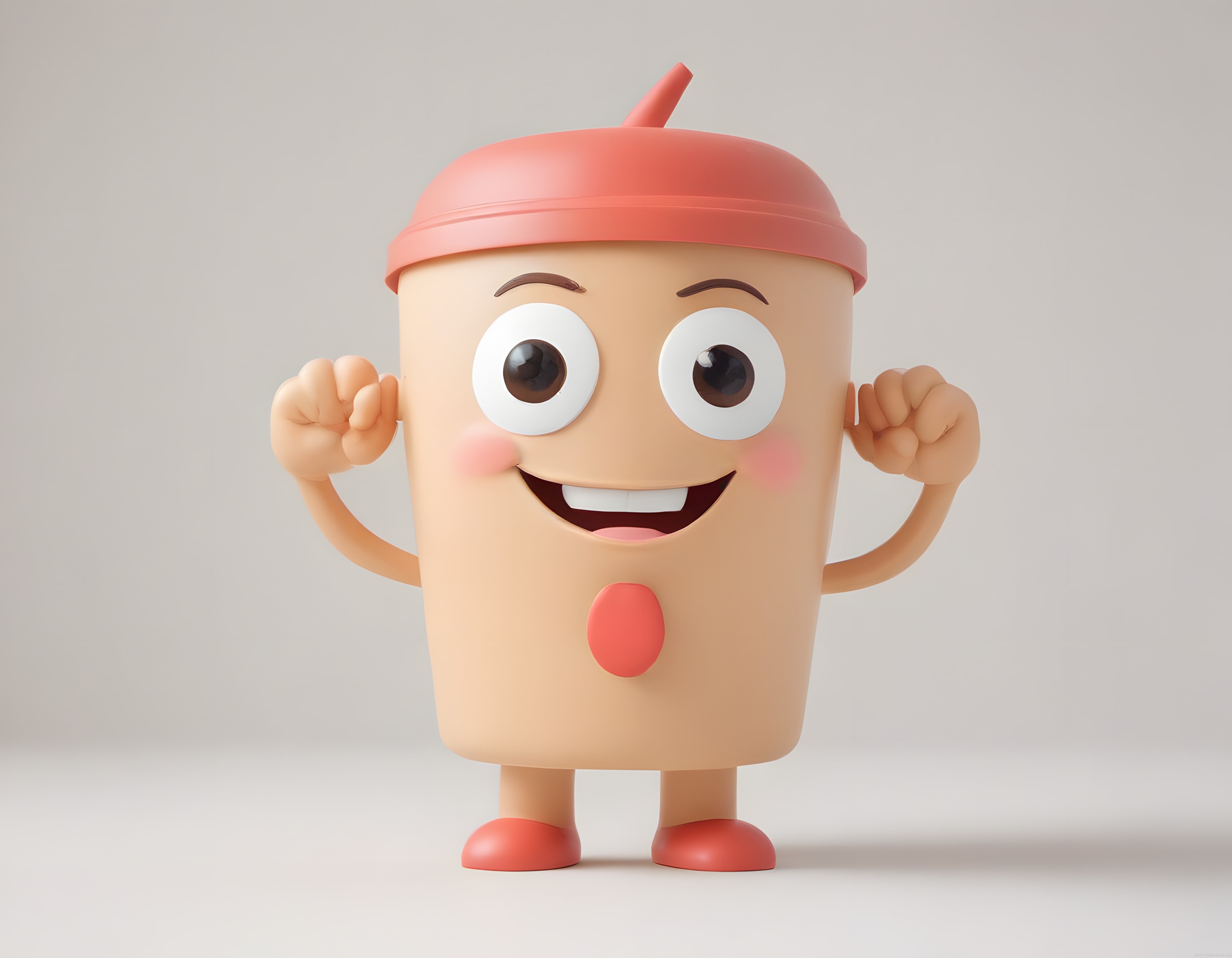 Gülümseyen 3D Kahve Bardağı Karakteri Sevimli Animasyon Maskot Tasarım