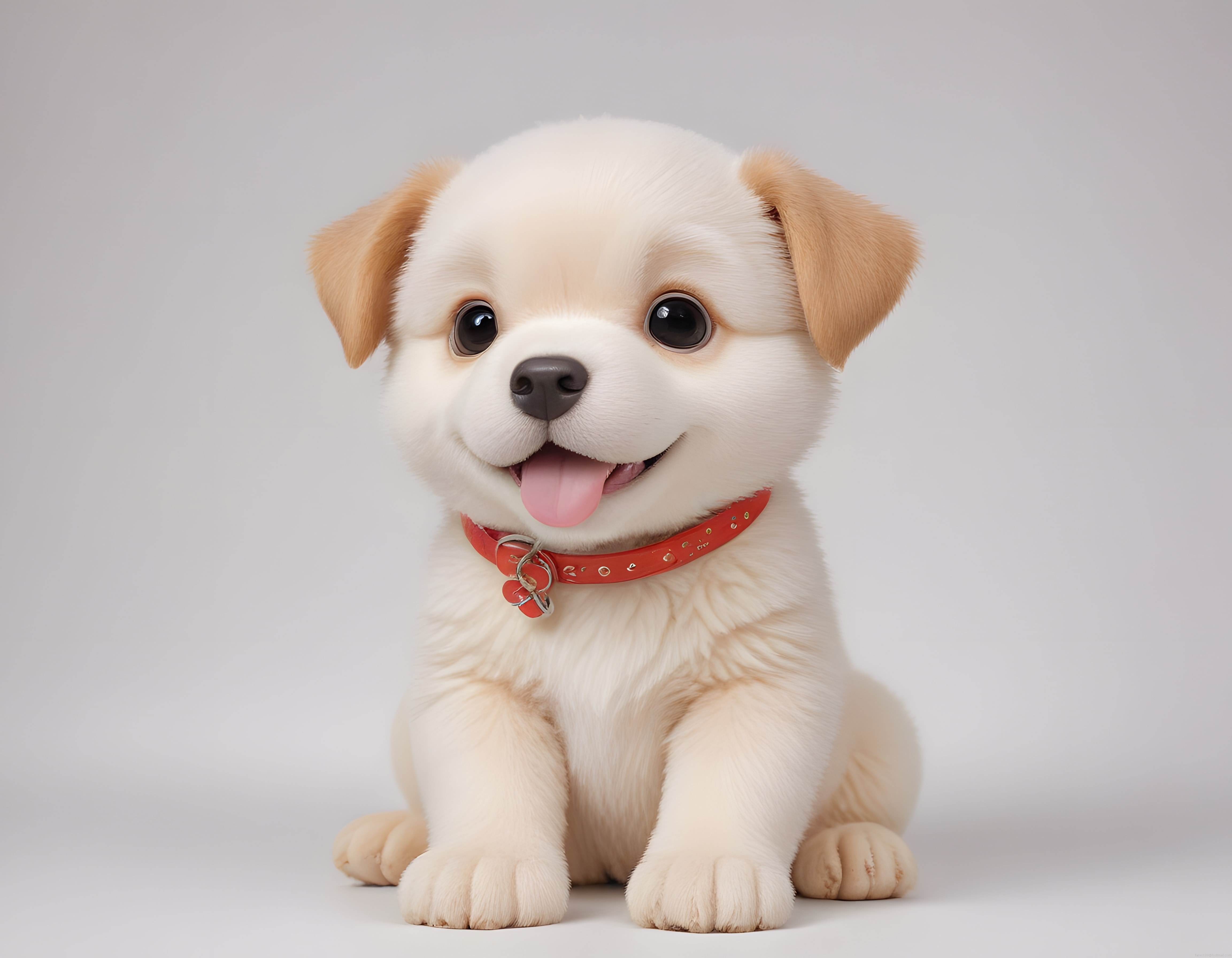 Gülümseyen Beyaz Köpek Yavrusu Portresi, Kırmızı Tasma ve Sevimli İfadesiyle
