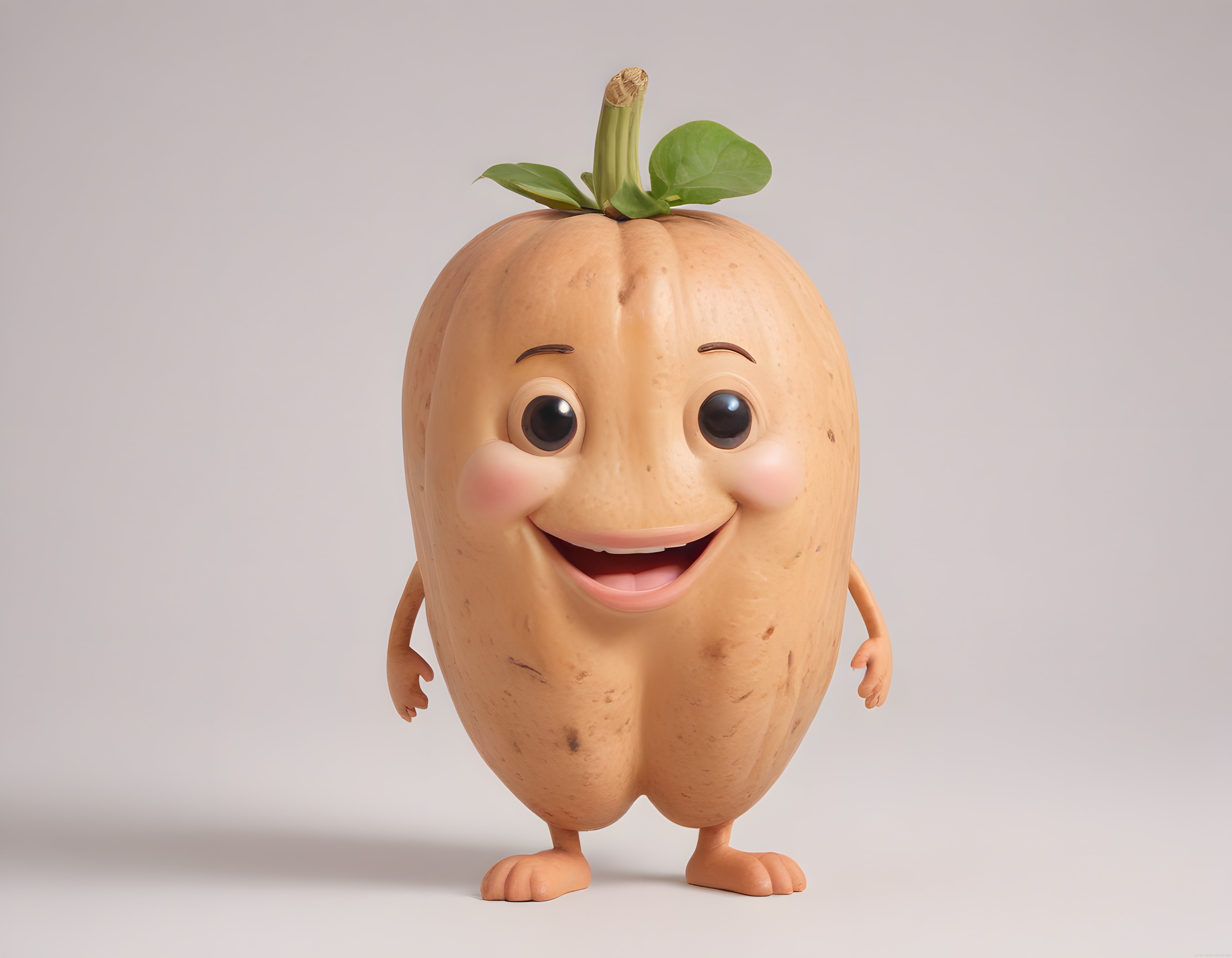 Gülümseyen Butternut Kabak Karakteri Sevimli 3D Animasyon Figürü