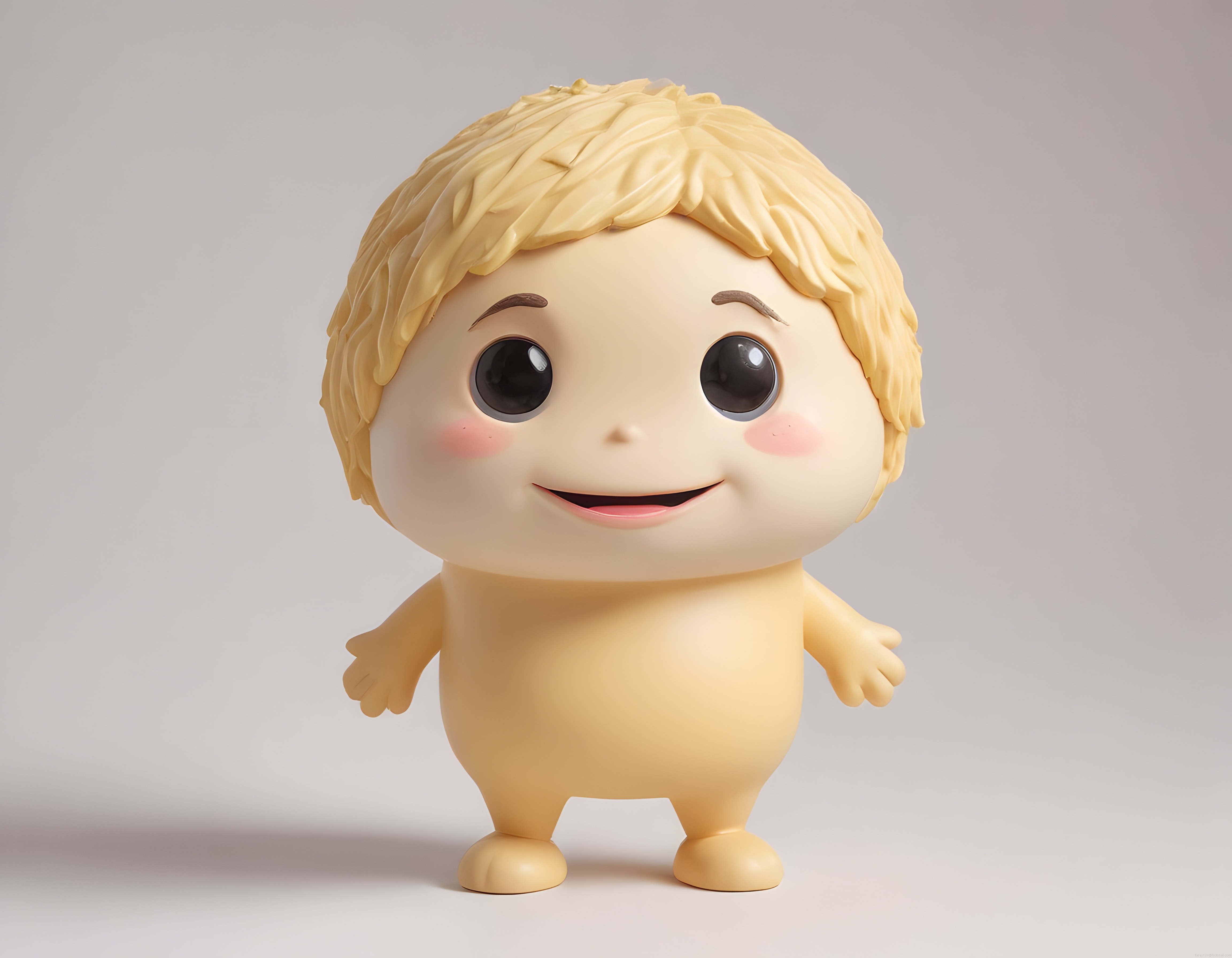Gülümseyen Sarı Saçlı Chibi 3D Karakter: Sevimli Bebek Figür Tasarımı