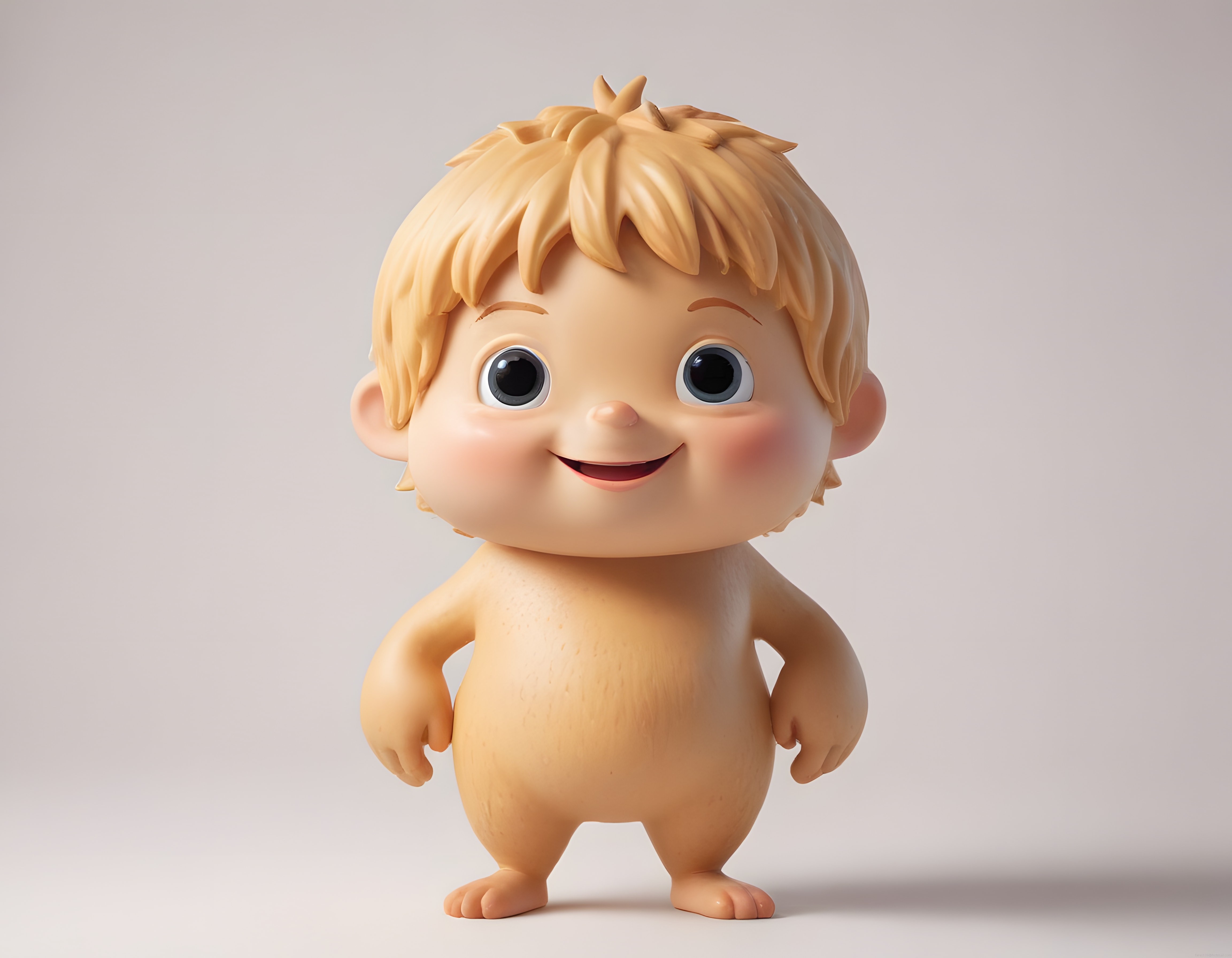 Gülümseyen Sarışın Sevimli Oyuncak Bebek Figür 3D Render Karakteri