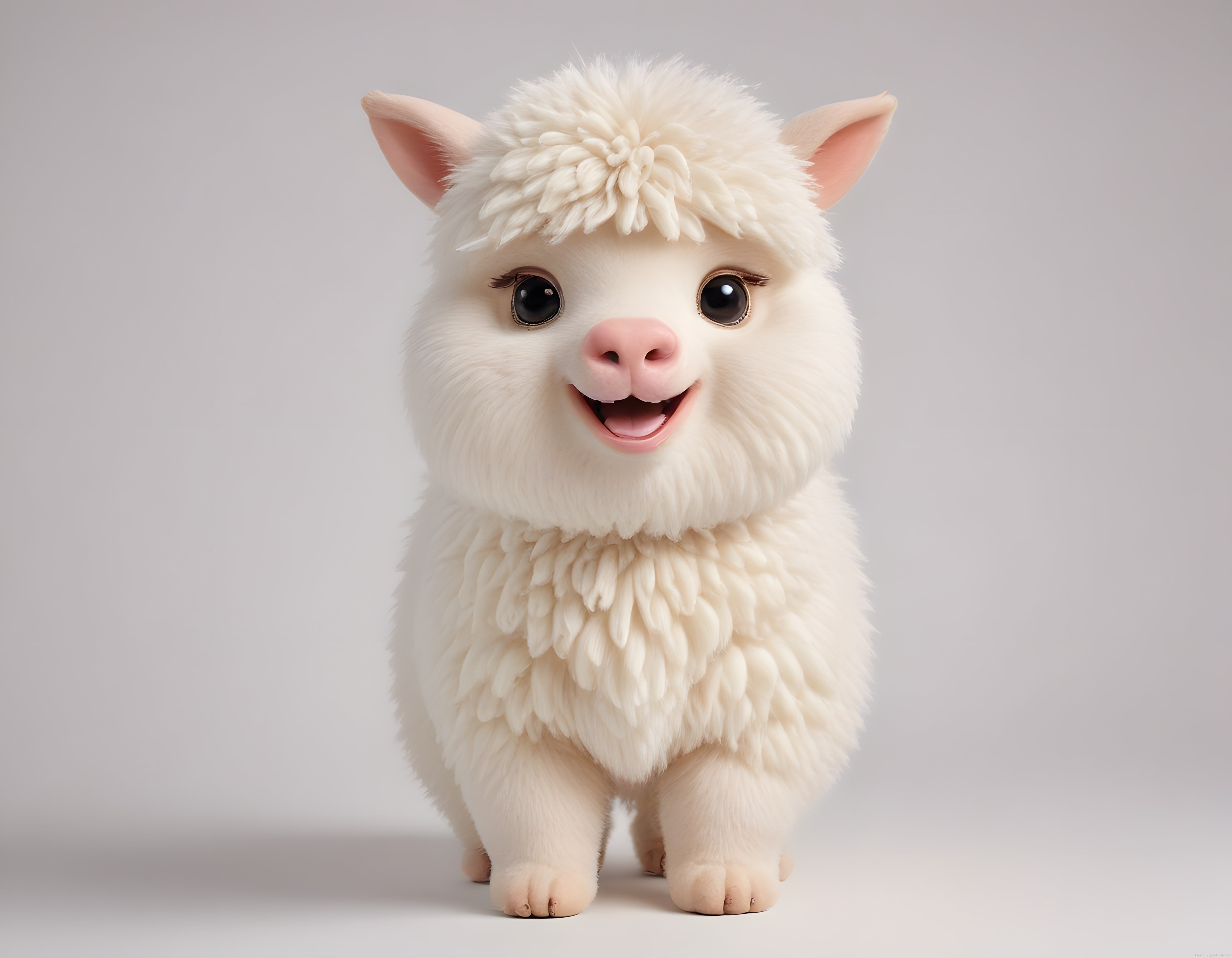 Gülümseyen Sevimli Beyaz Kuzu Karakteri: Peluş Oyuncak Tasarımı ve 3D Render