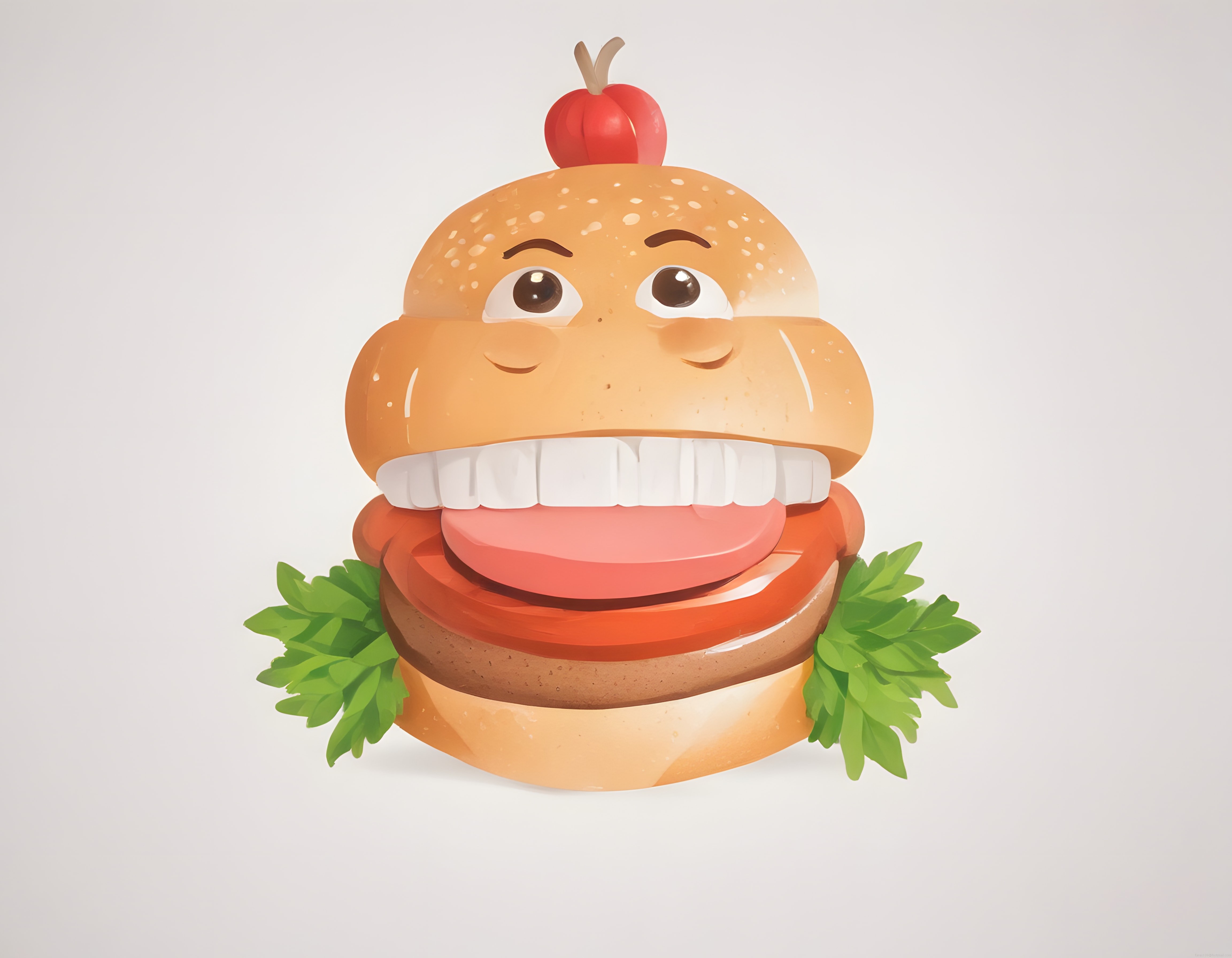 Gülümseyen Sevimli Hamburger Karakteri: Animasyon Tarzı Fast Food İllüstrasyon