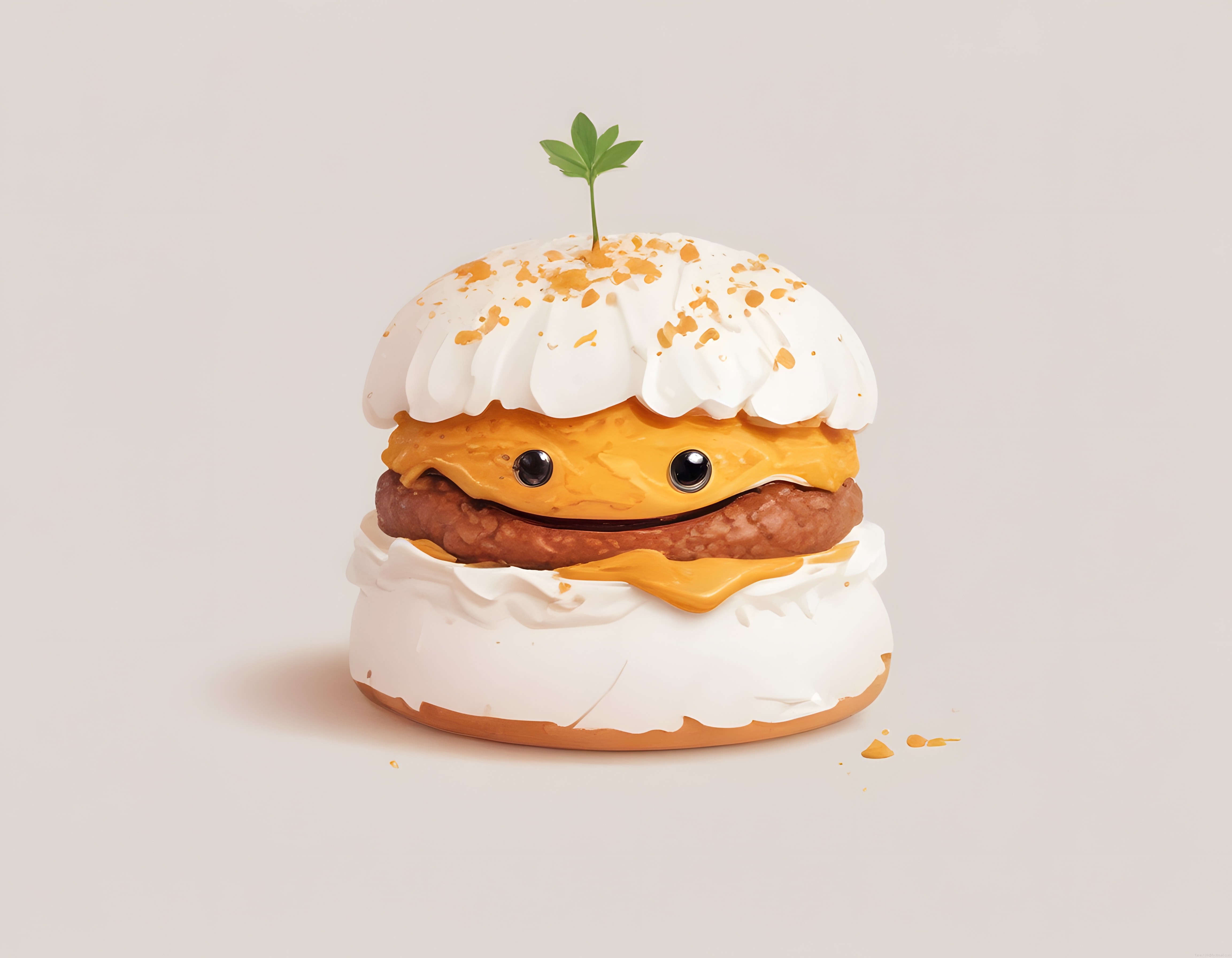 Gülümseyen Sevimli Hamburger Karakteri ve Minimal 3D Fast Food Tasarımı