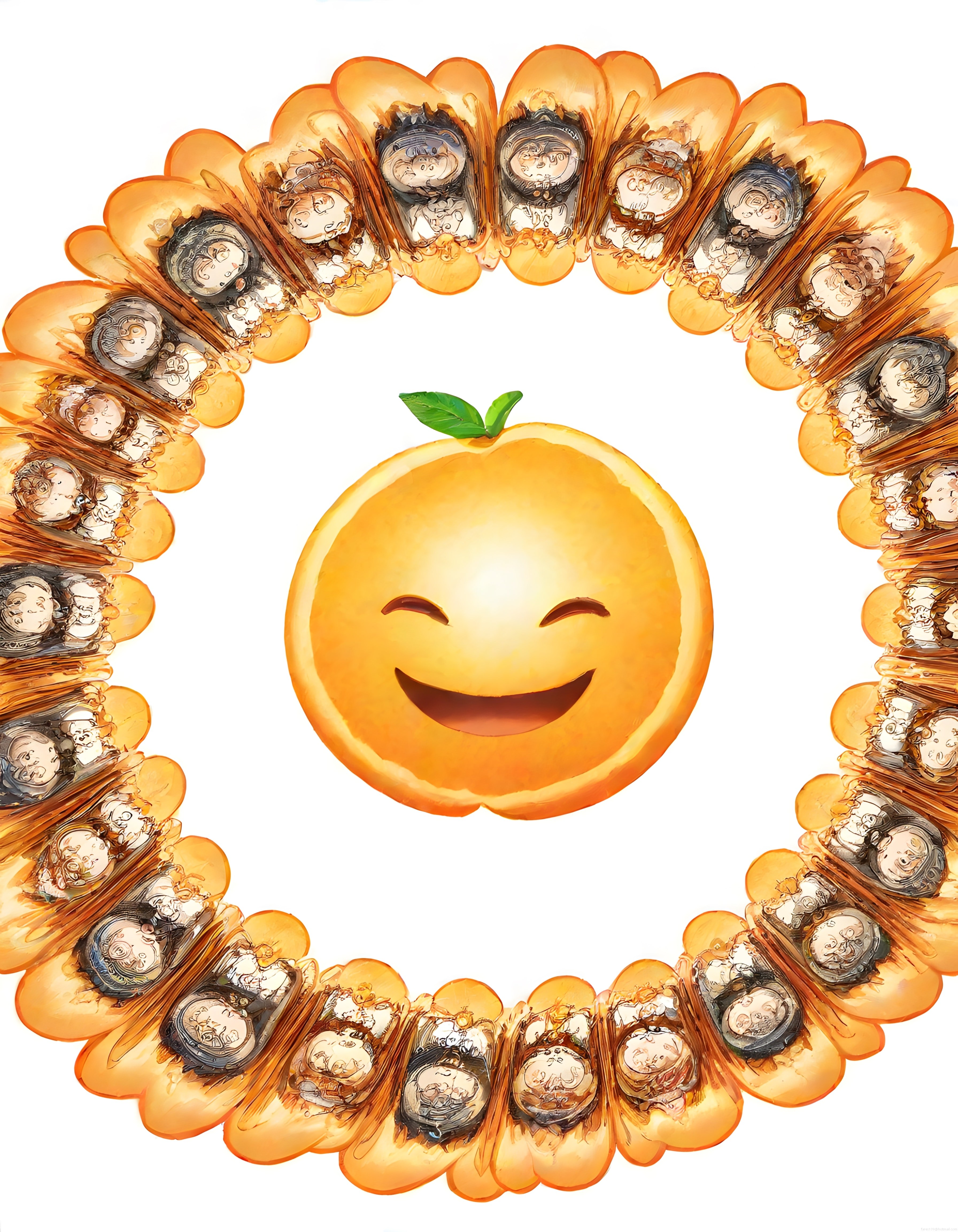 Gülümseyen Turuncu Emoji ve Vintage Portrelerle Süslenmiş Fantastik Dijital Çerçeve