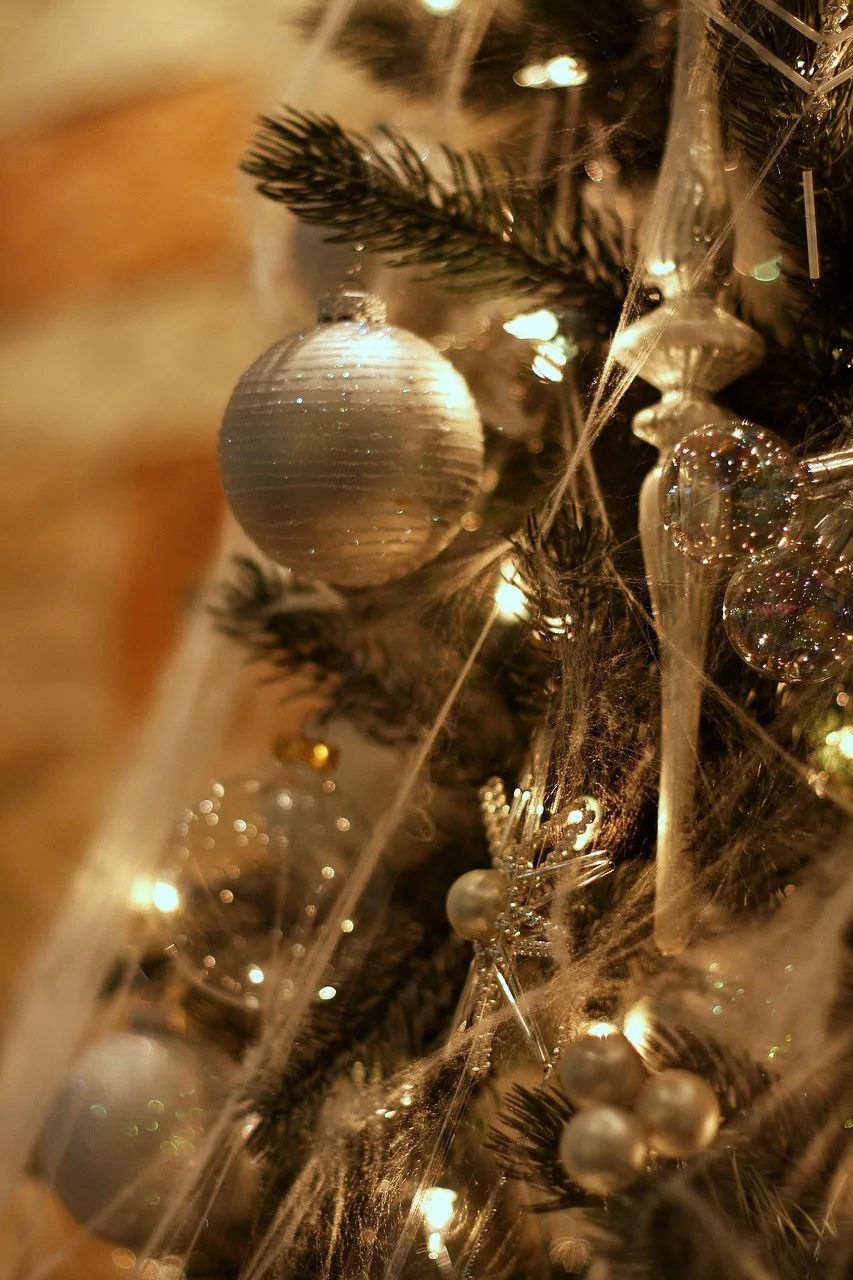 Gümüş süslemeli Noel ağacı - kış teması