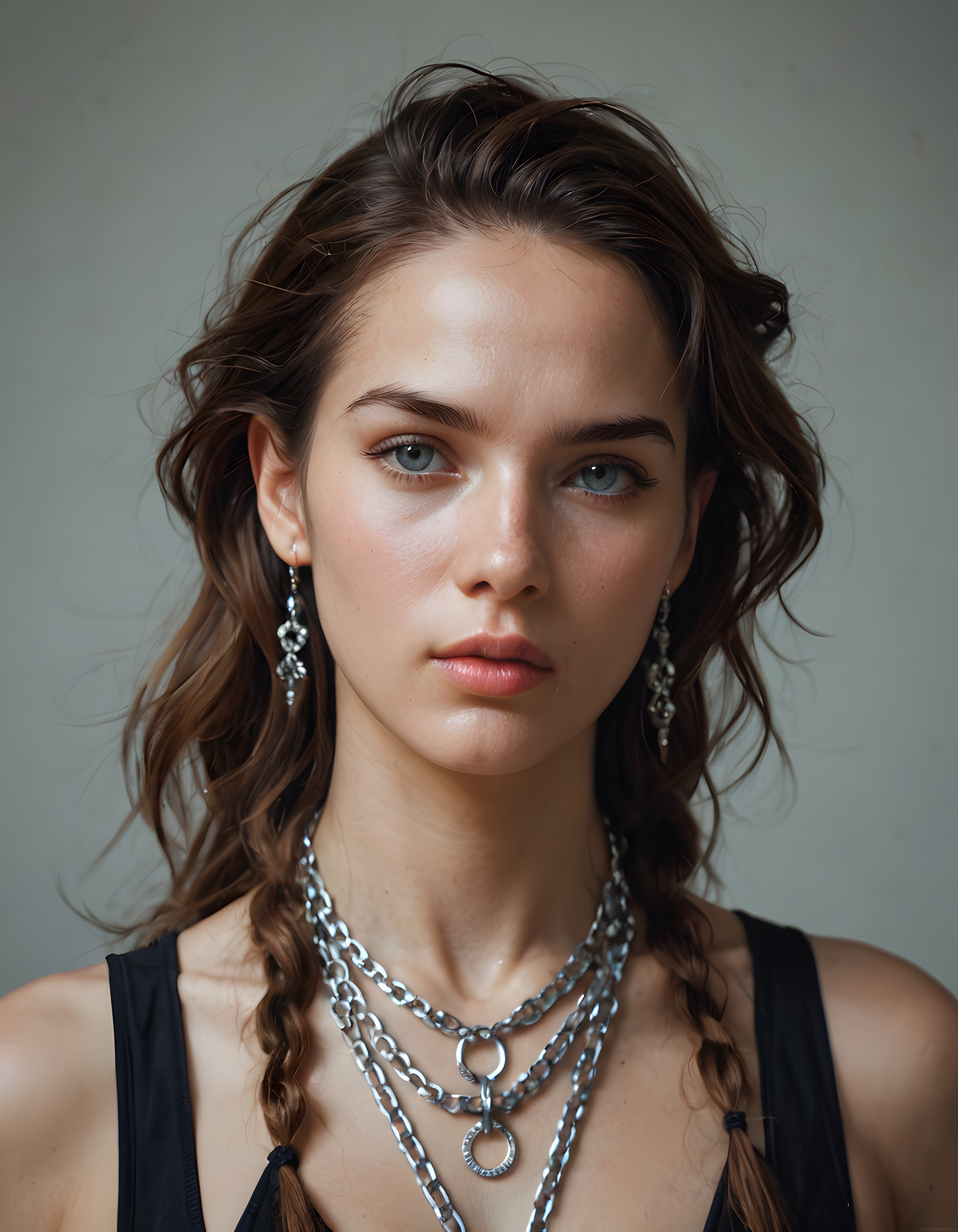 Gümüş Takılarıyla Öne Çıkan Şık Kadın Portresi ve Modern Stil Detayları