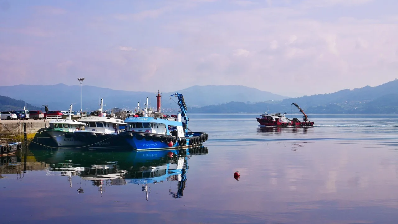Gün batımı liman sahili - deniz ve tekneler