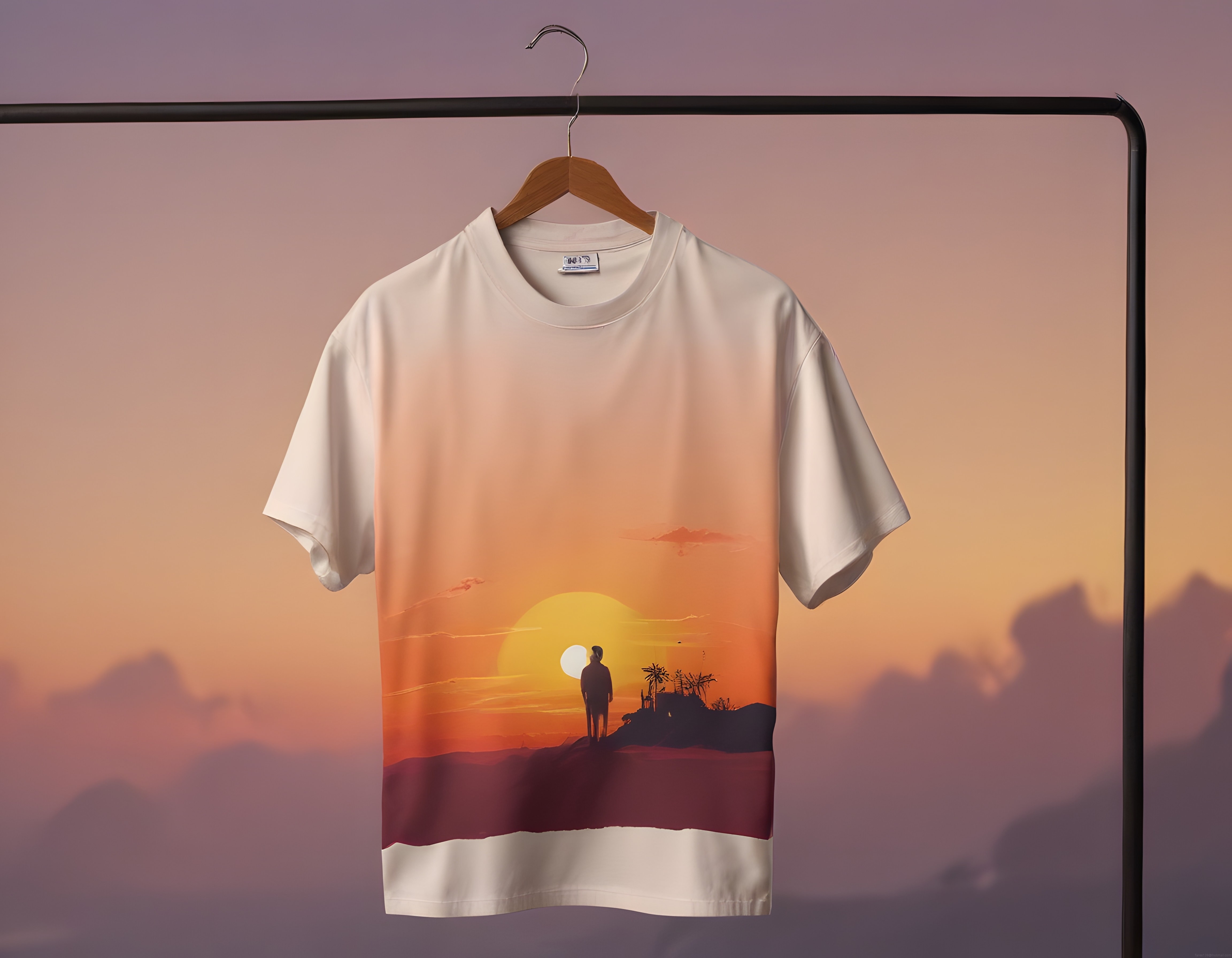 Gün Batımı Manzaralı Oversize Krem Tişört Askıda Stüdyo Ürün Fotoğrafı