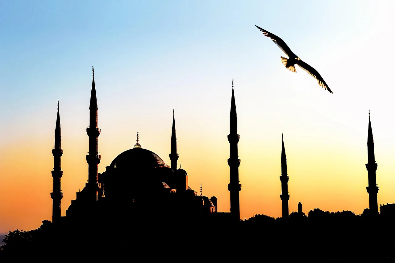 Gün batımı silüetli camii manzarası - Türkiye