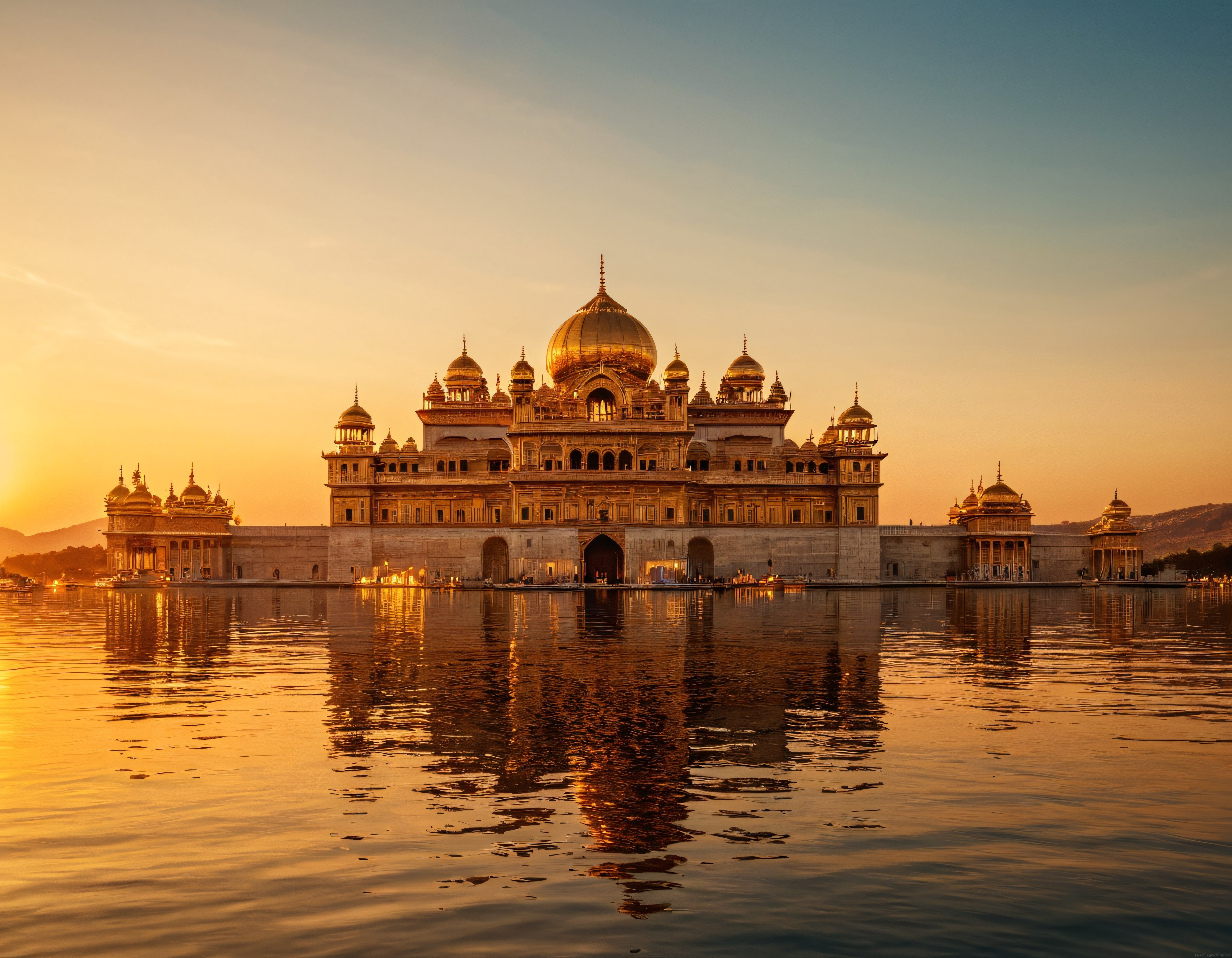 Gün Batımında Altın Tapınak: Amritsar'ın Suyun Üzerindeki Efsanevi Görünümü